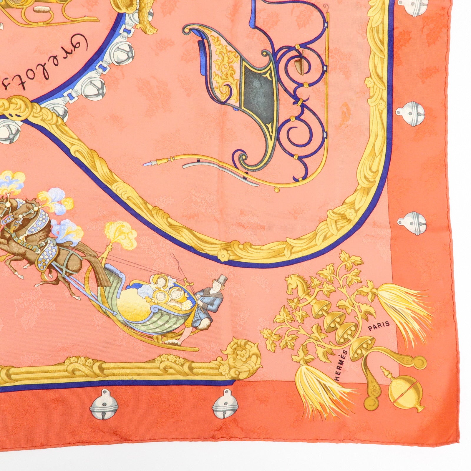 HERMES Carre 90 Set of 2 Silk 100% Scarf Pink Yellow Green