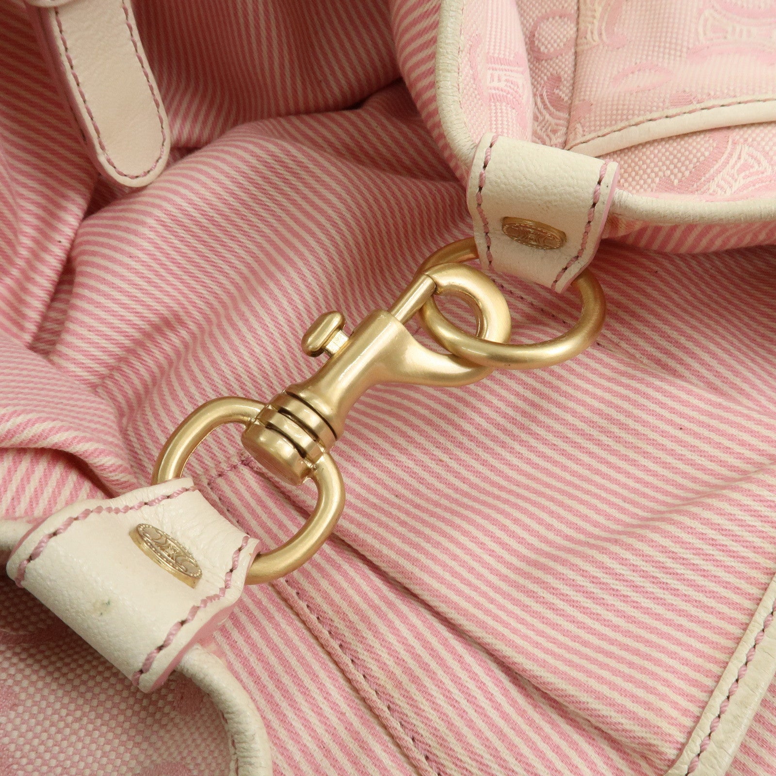 CELINE C Macadam Canvas Leather Tote Bag Shoulder Bag Pink Ivory