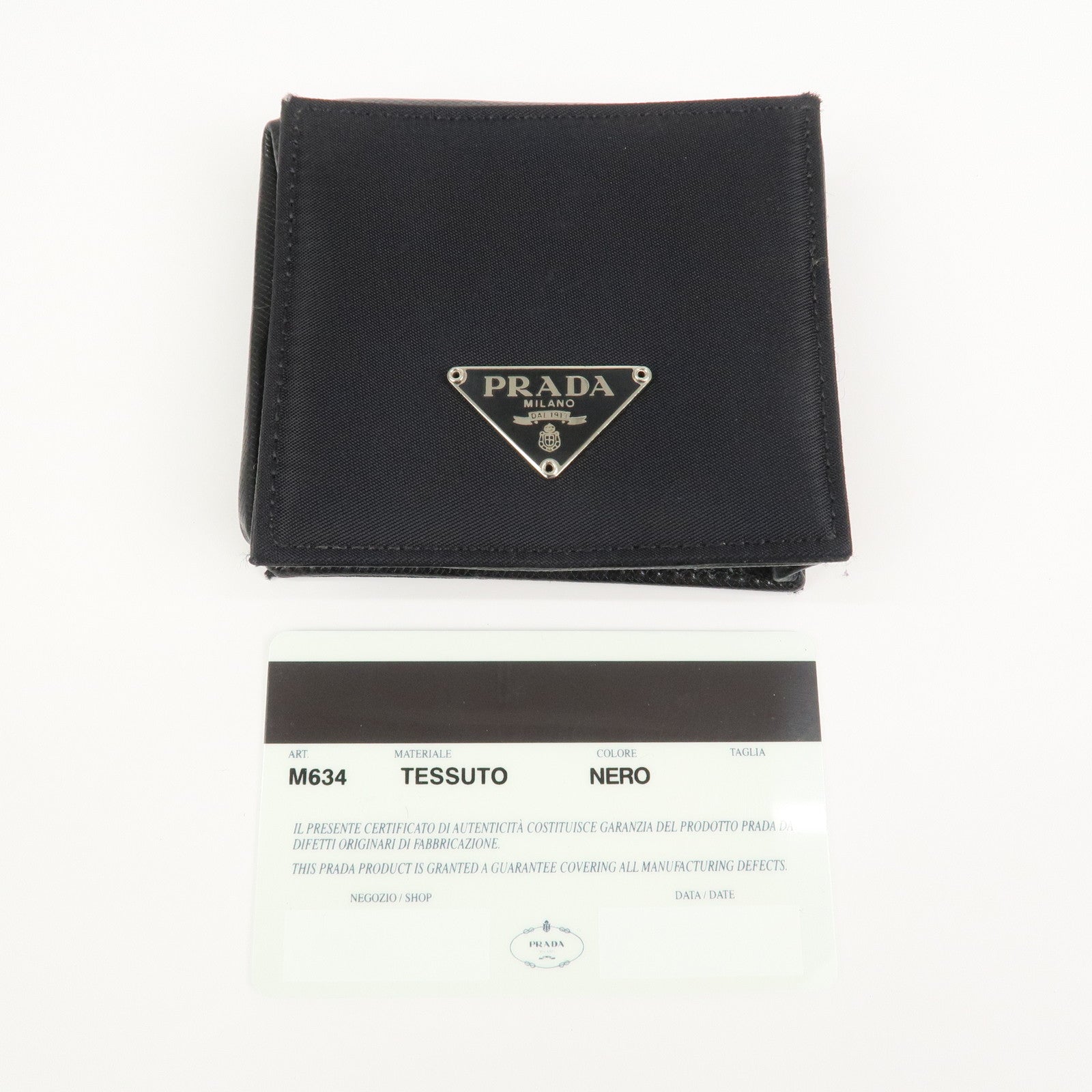 PRADA Triangle Logo Nylon Saffiano Leather Coin Case Black M634