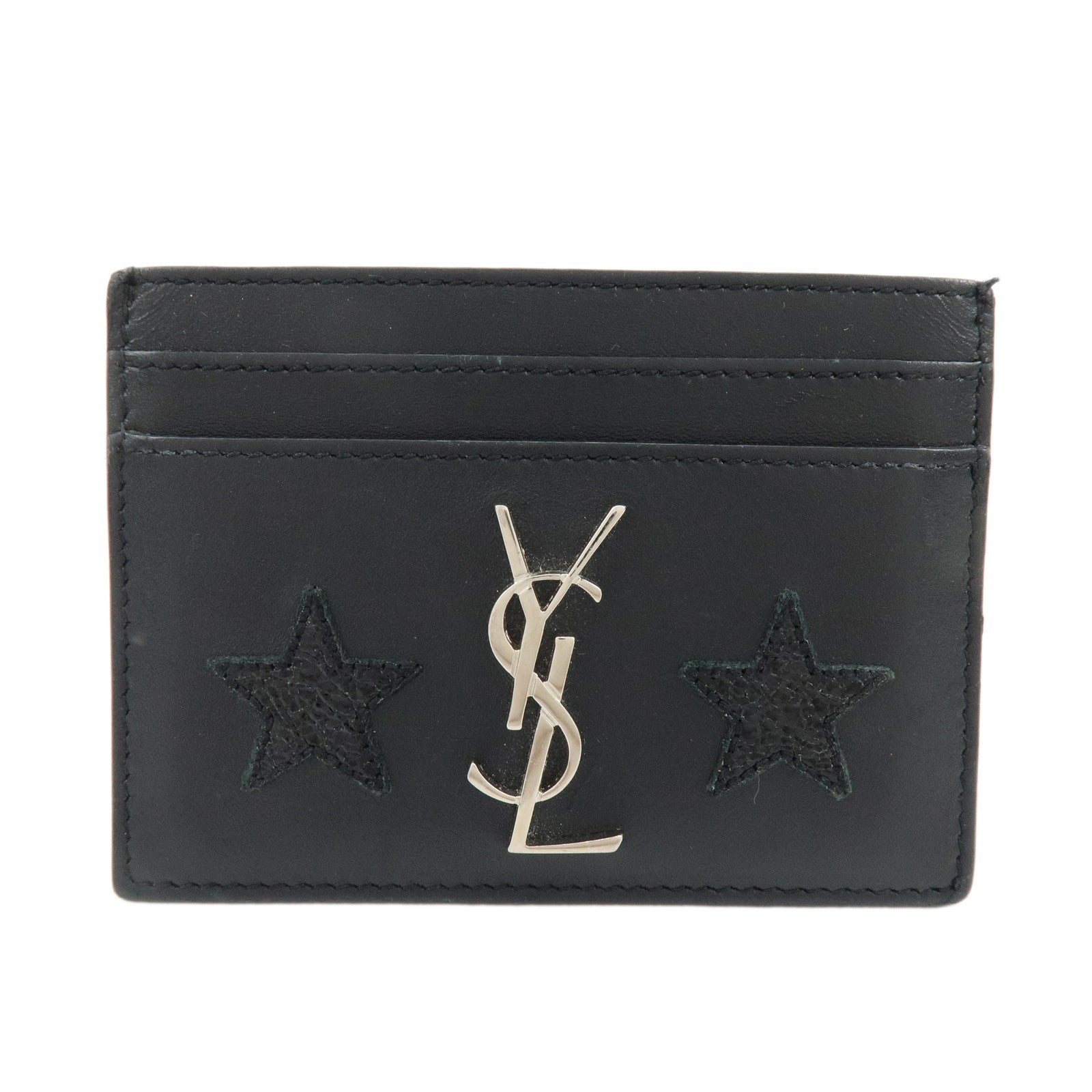 SAINT LAURENT PARIS Cassandra Leather Card Case Star Black 447876