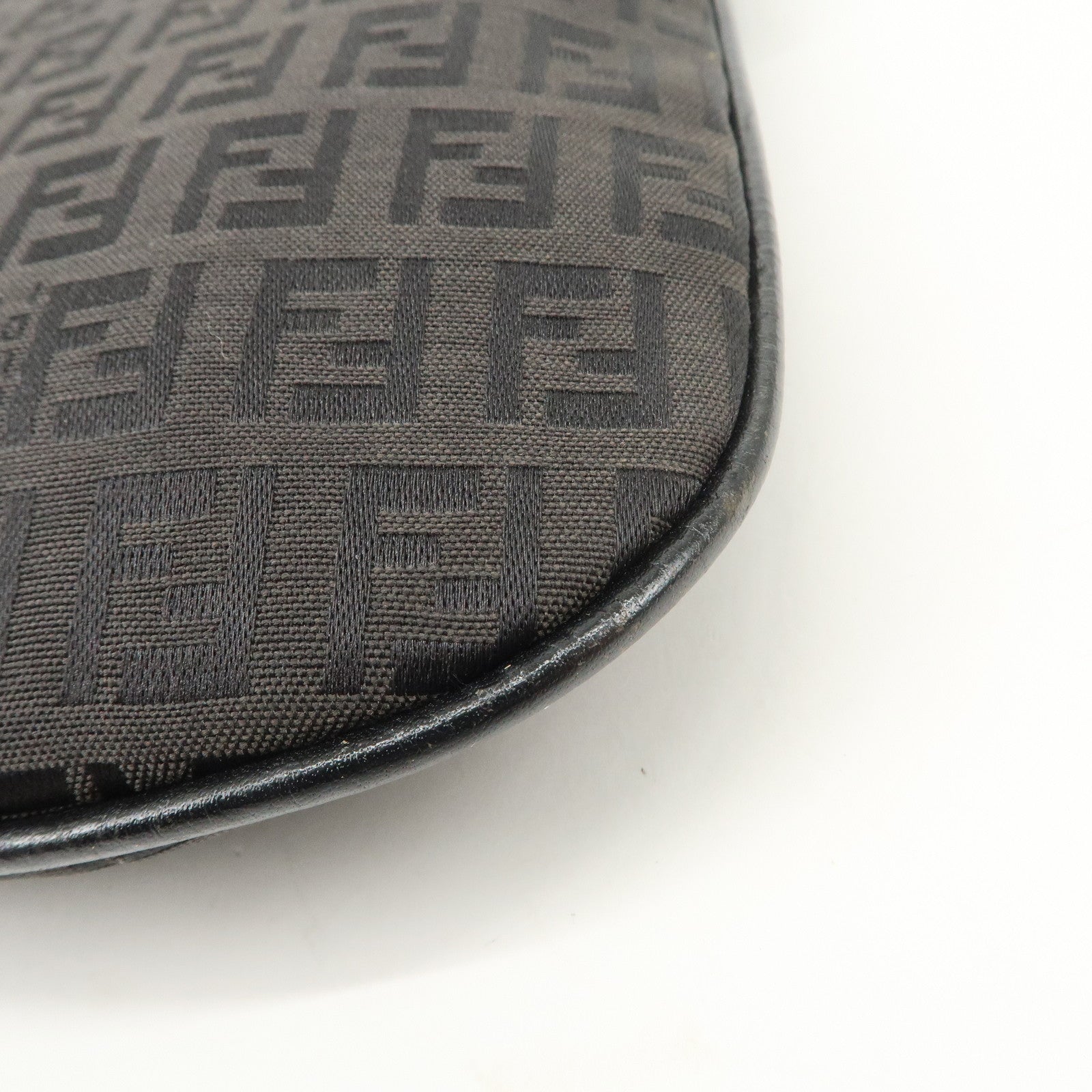 FENDI Zucchino Canvas Leather Shoulder Bag Hand Bag Black 8BR248