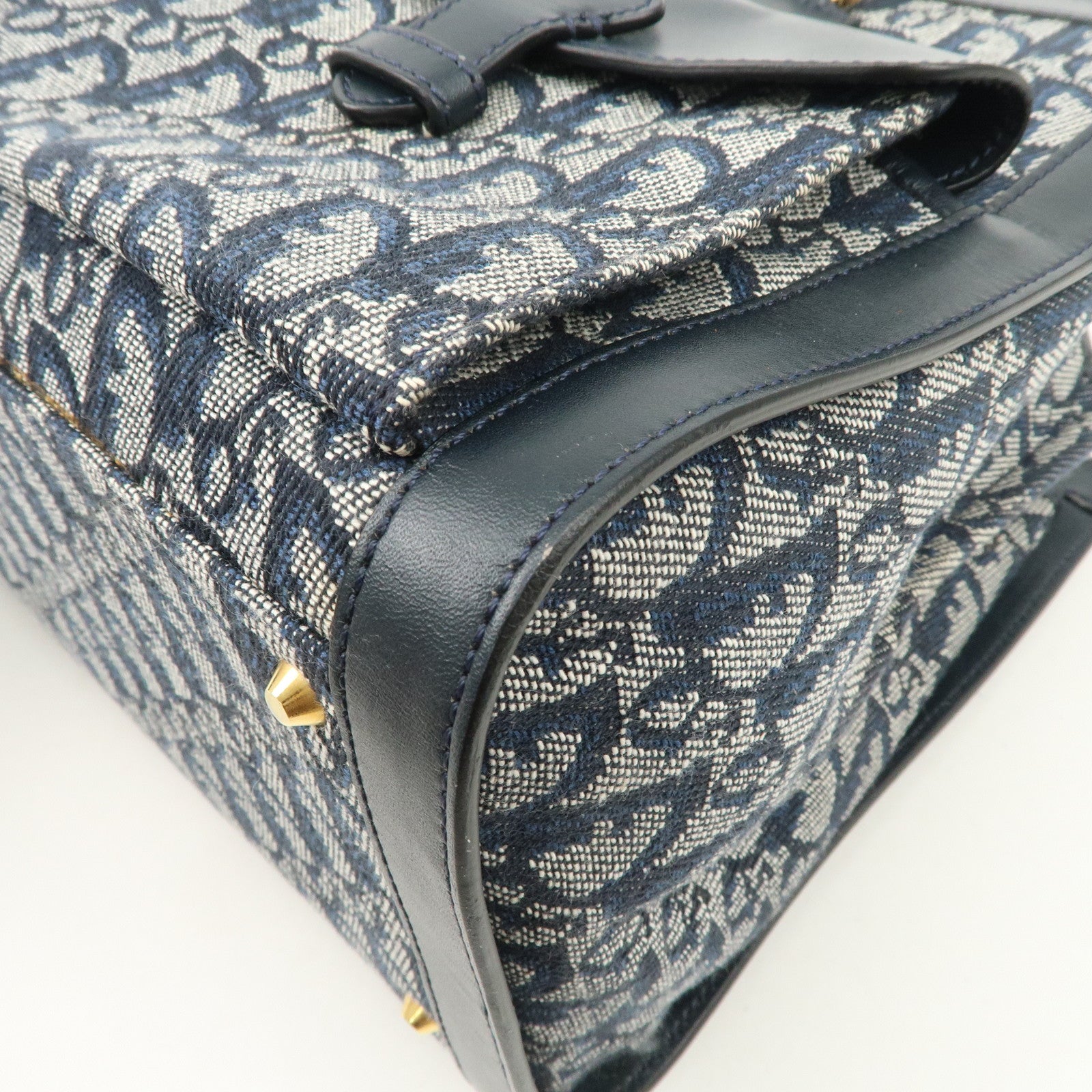 Christian Dior Trotter Canvas Leather Tote Bag Hand Bag Navy Used