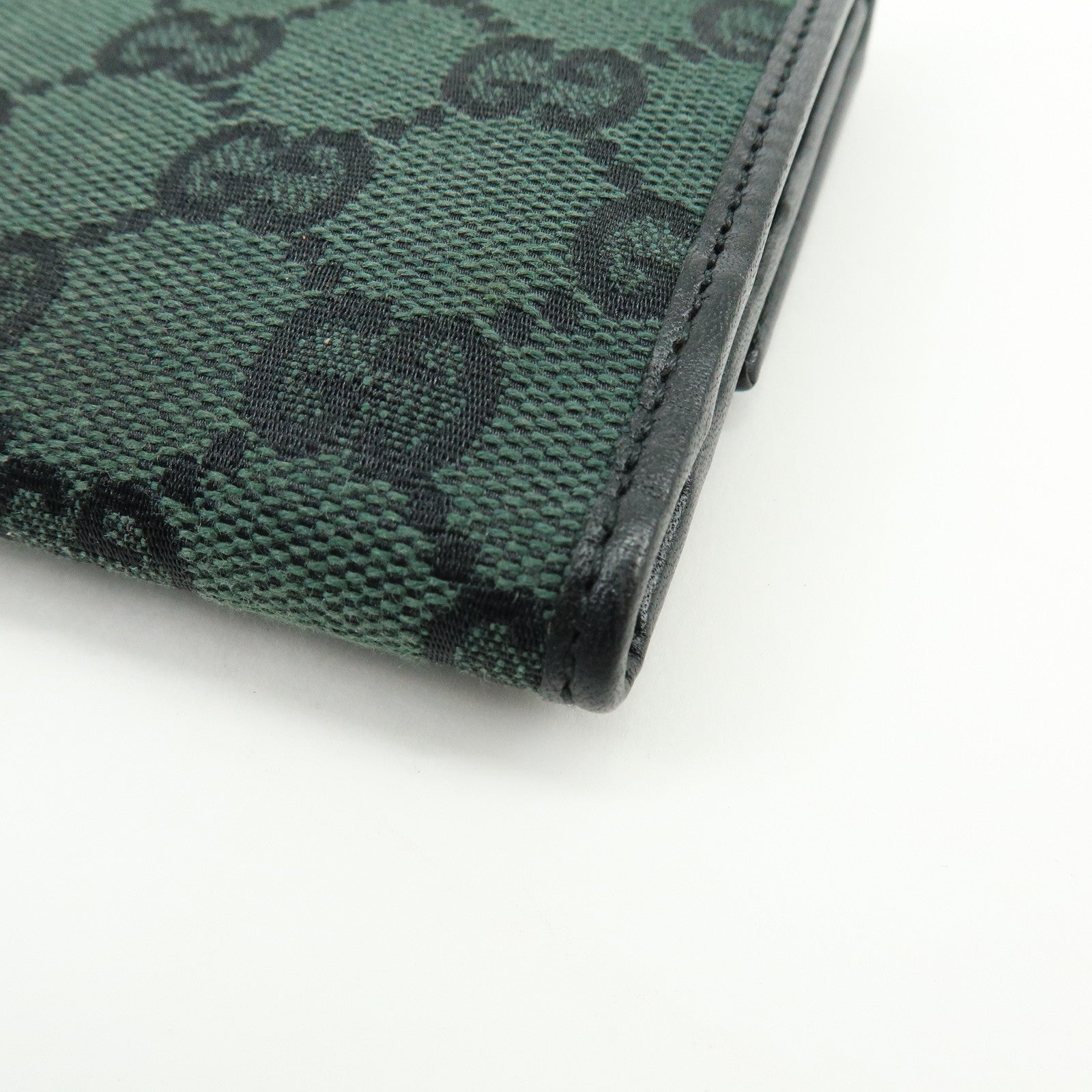 GUCCI GG Canvas Leather Long Wallet Green Black 257303