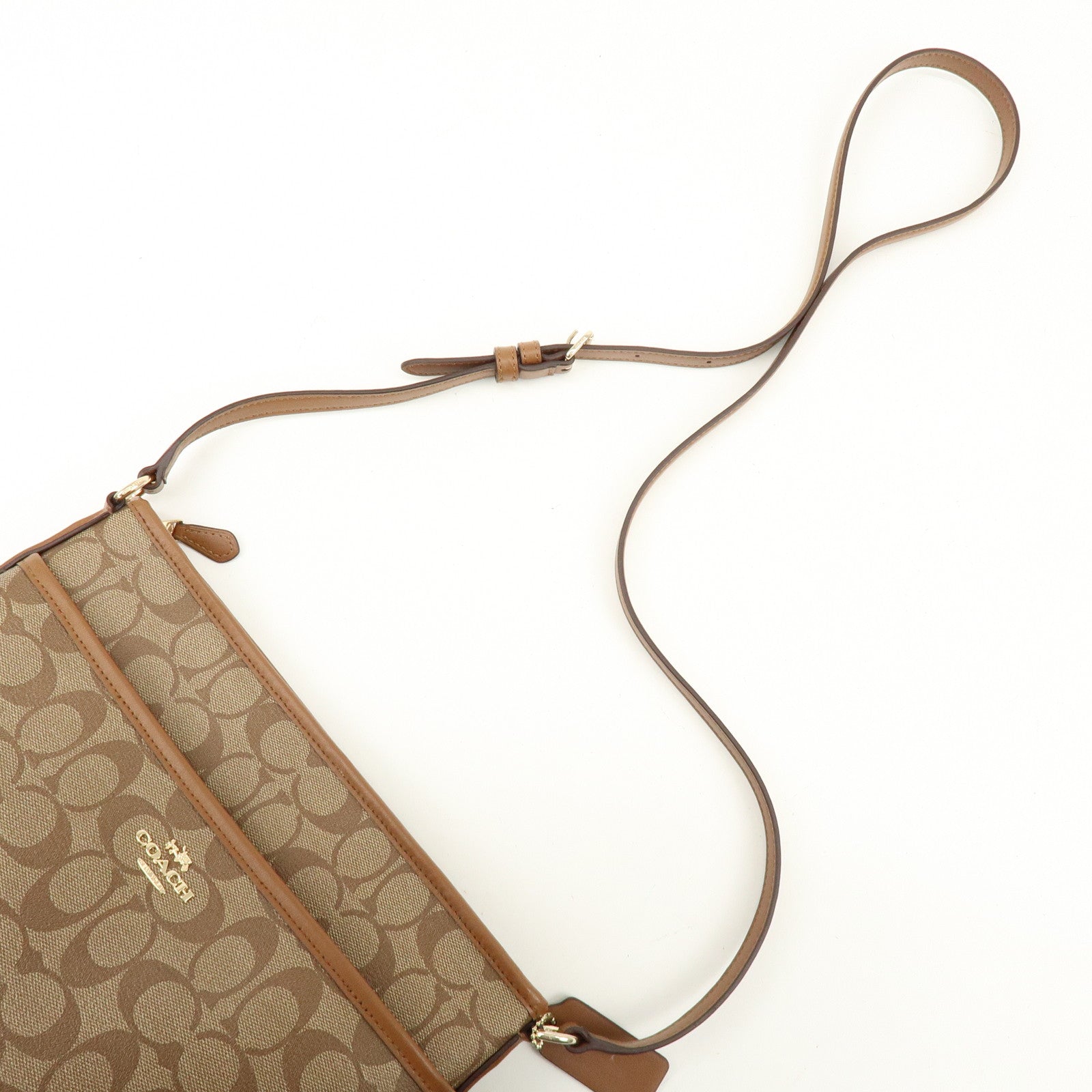 COACH Signature PVC Coated Canvas Leather Shoulder Bag Beige Brown