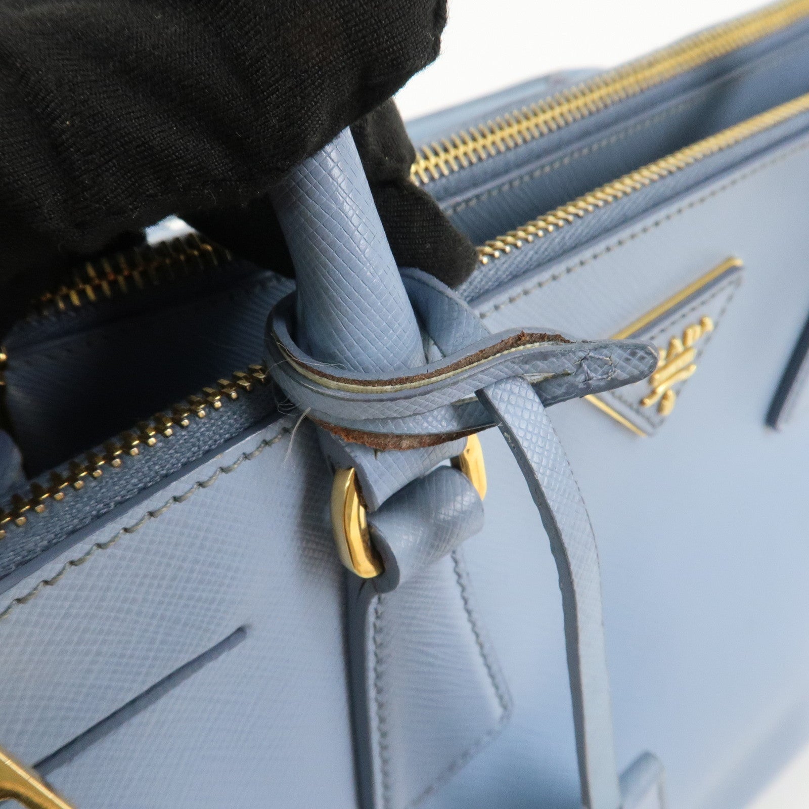 PRADA Triangle Logo Galleria 2Way Bag Shoulder Bag Light Blue BN2863