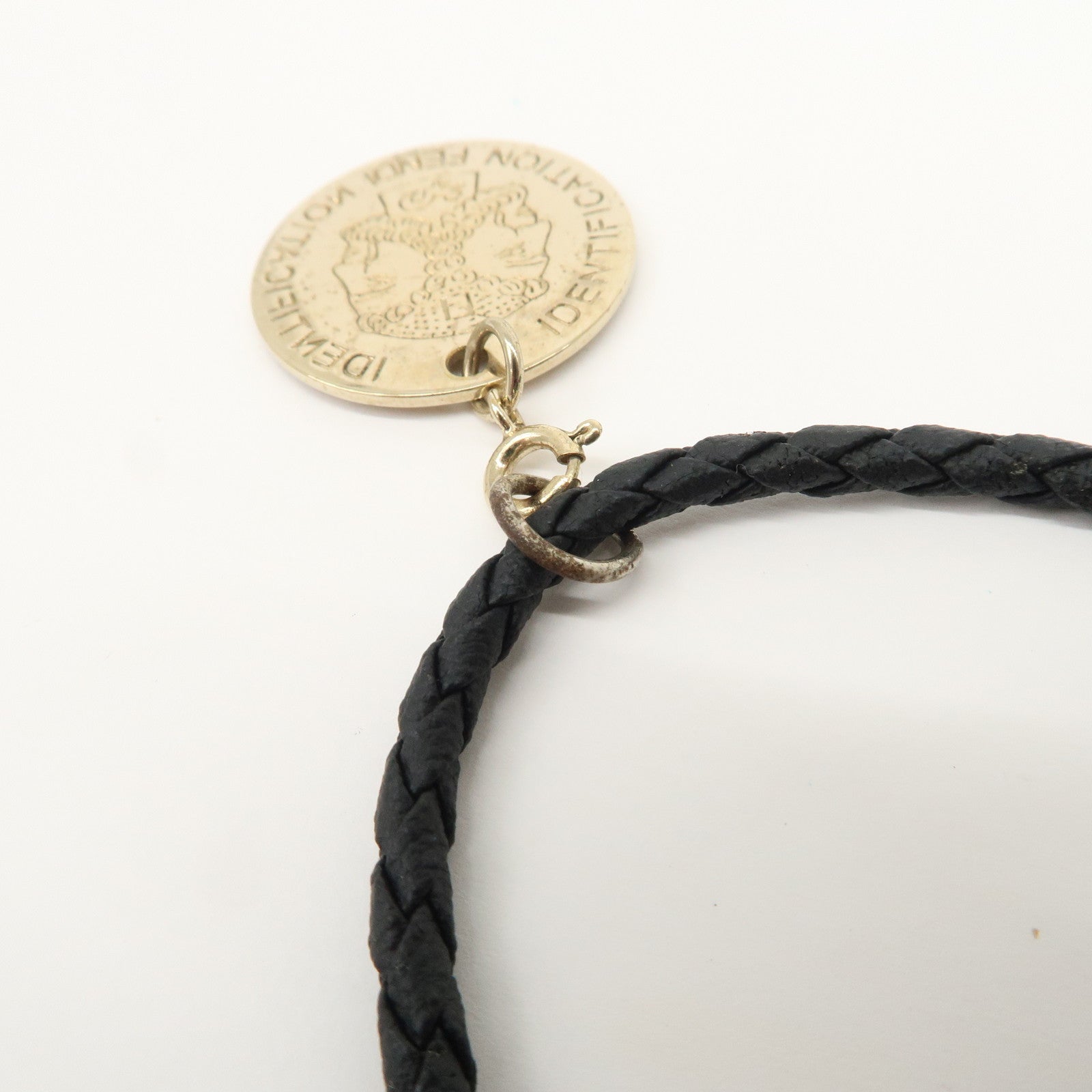 FENDI Coin Motif Leather Metal Necklace Gold Black