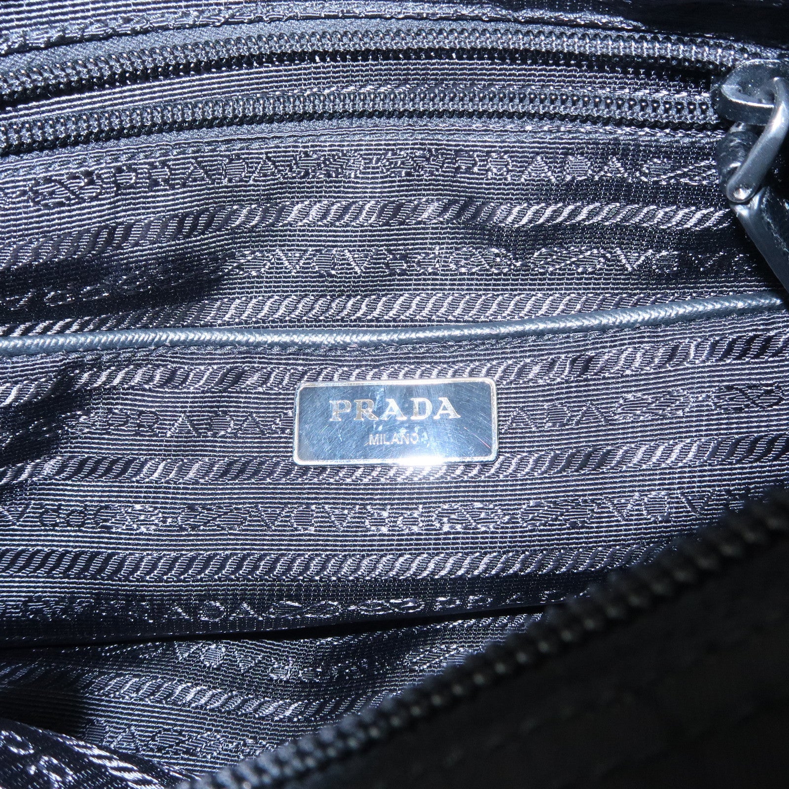 PRADA Triangle Logo Nylon Saffiano Leather Shoulder Bag Black