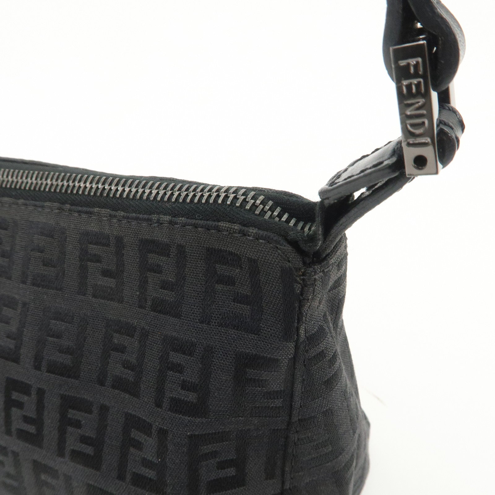 FENDI Zucchino Canvas Leather Shoulder Bag Hand Bag Pouch Black