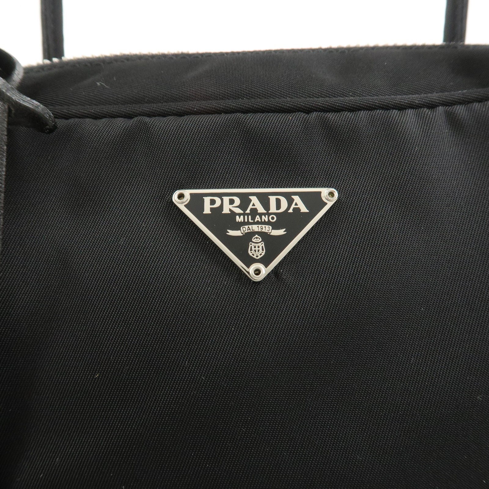 PRADA Triangle Logo Nylon Leather Hand Bag Black BN0531