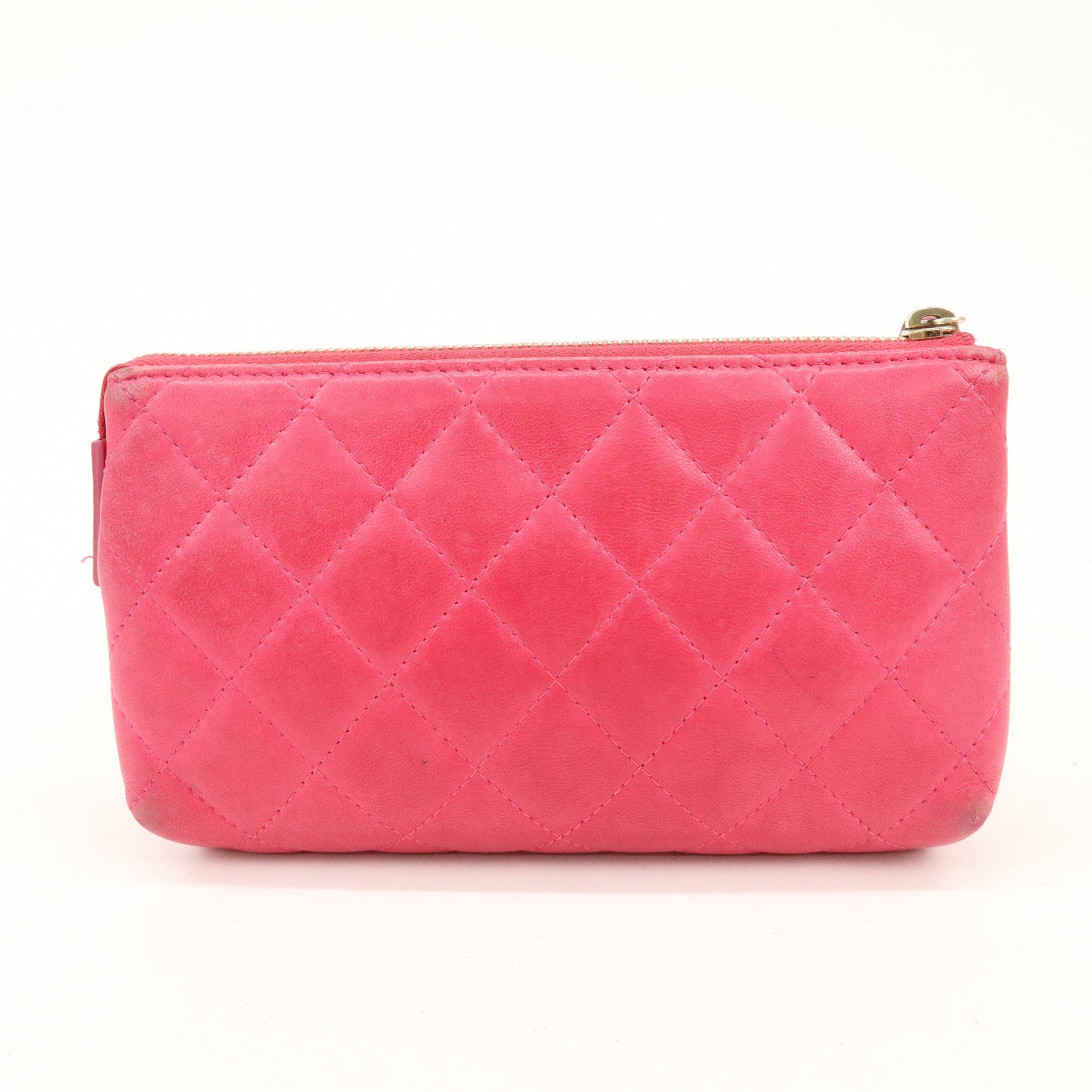 CHANEL Matelasse COCO Mark Lamb Skin Cosmetic Accessory Pouch Pink