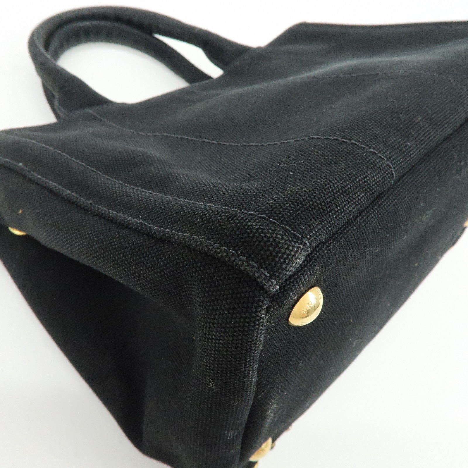 PRADA Triangle Logo Canapa Mini Canvas Bijoux 2Way Bag Black1BG439
