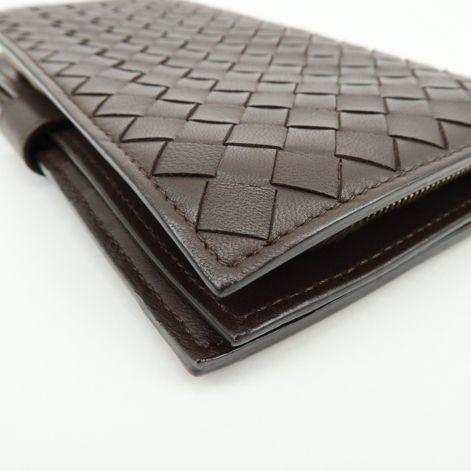 BOTTEGA VENETA Intrecciato Leather Bi-fold Long Wallet Brown 114074