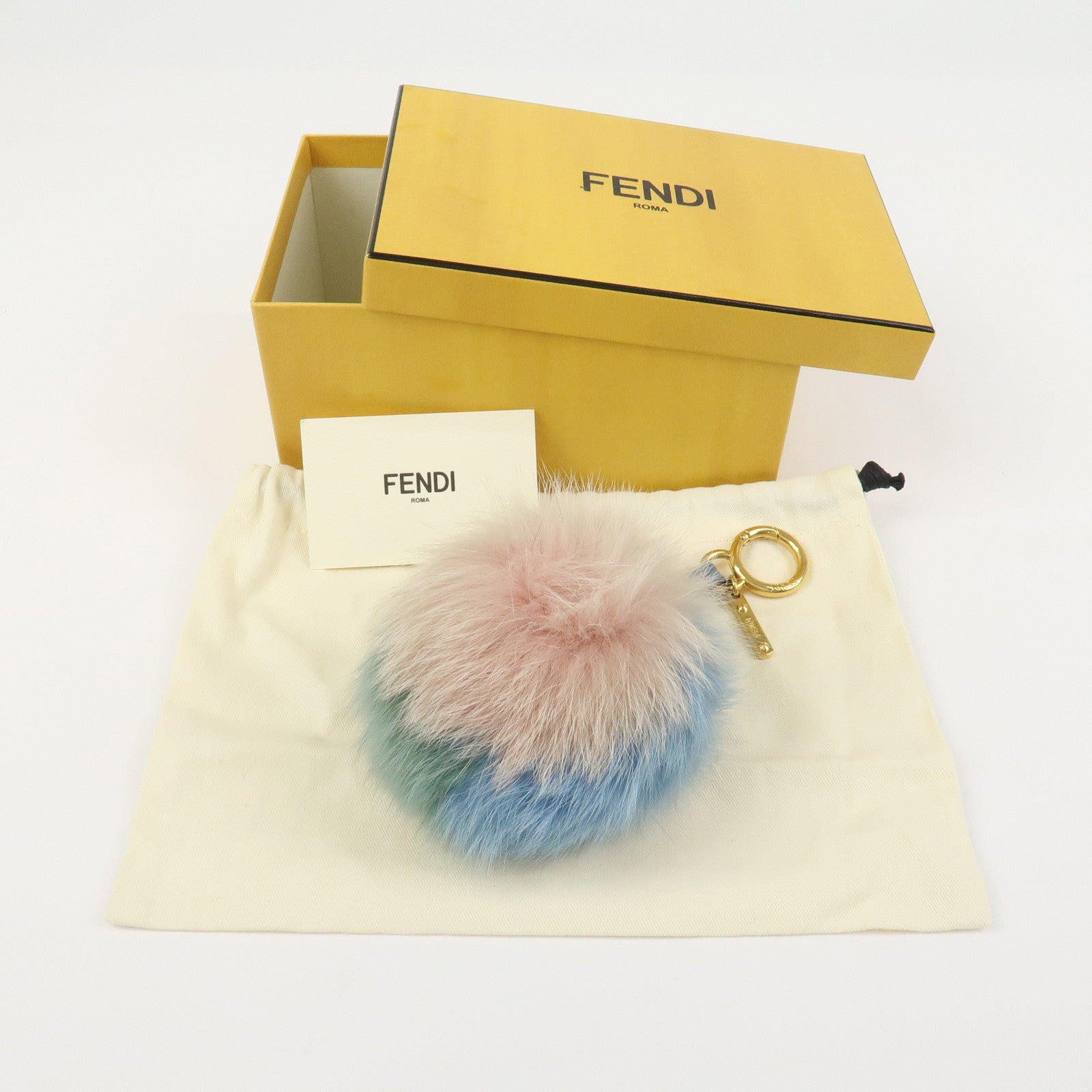 FENDI Pom Pom Fur Key Chain Bag Charm Pink Green Blue 7AR259