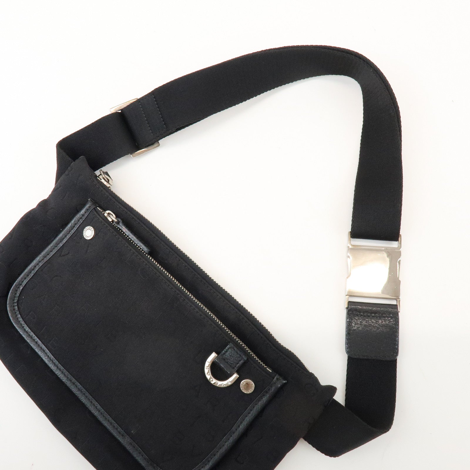 BVLGARI Logo Mania Canvas Leather Body Bag Waist Bag Black