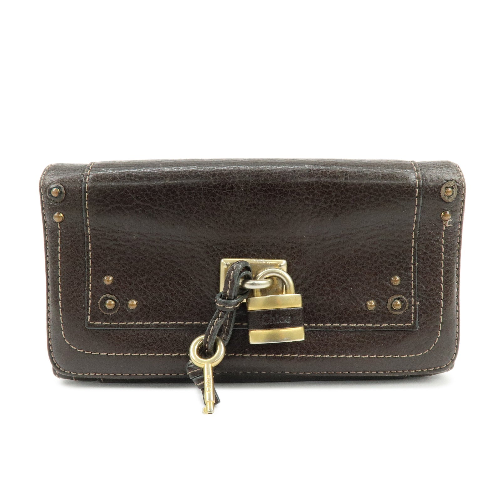 Chloe Paddington Leather Long Flap Wallet Dark Brown