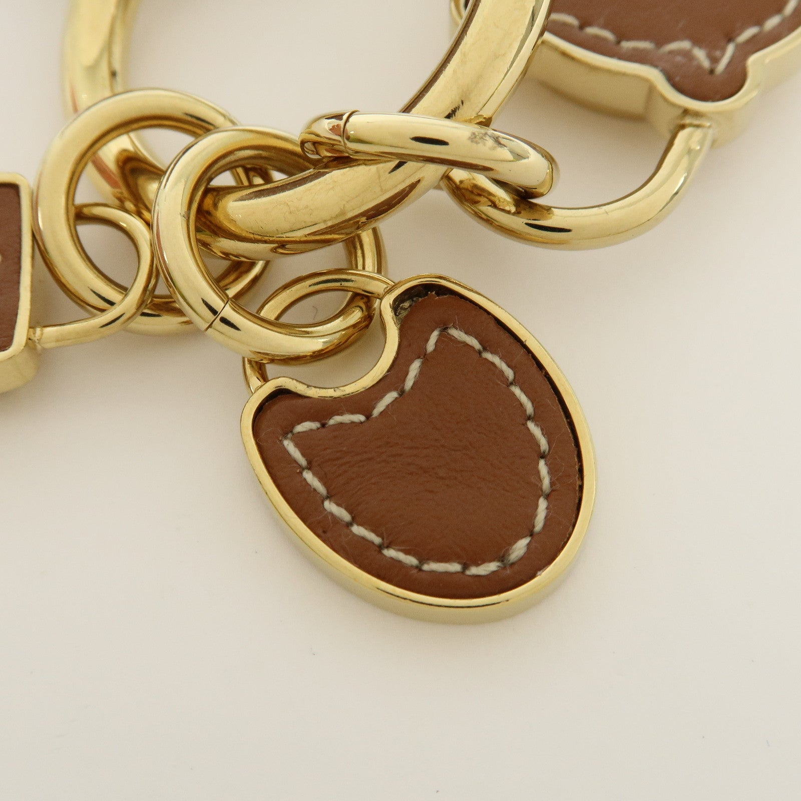MIU MIU Leather Bag Charm Key Chain Brown Gold 5IC182