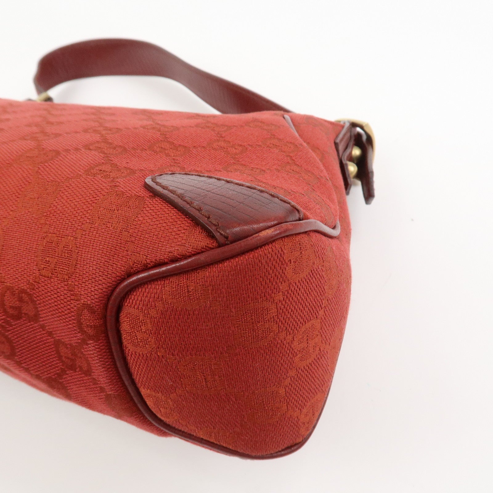 GUCCI Horsebit GG Monogram Canvas Leather Hand Bag Red