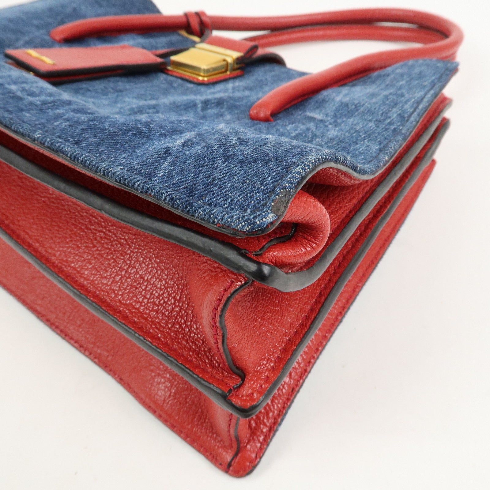 MIU MIU Denim Leather Denim 2Way Bag Hand Bag Shoulder Bag RN1104