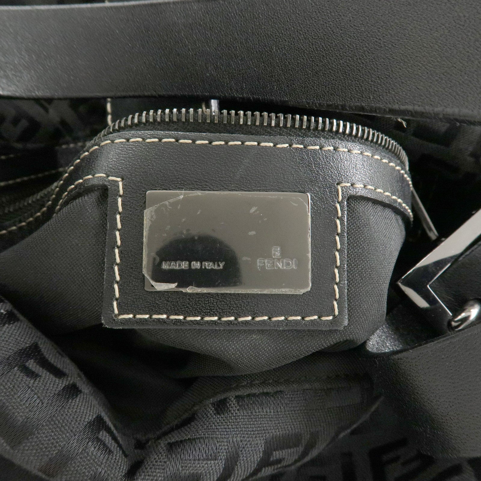 FENDI Mamma Baguette Zucchino Canvas Leather Shoulder Bag 8BR004