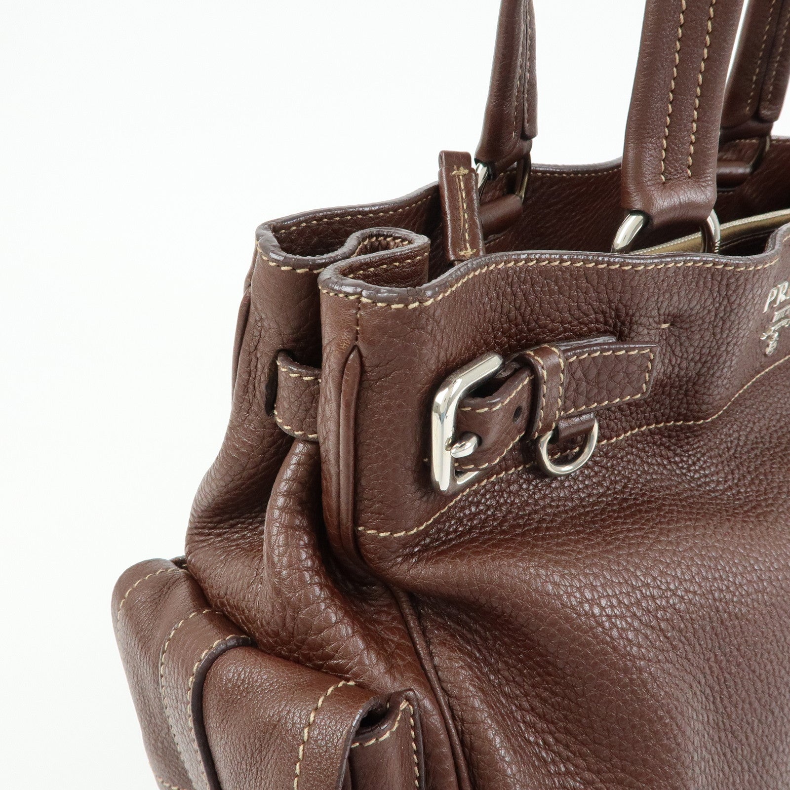 PRADA Vitello Daino Leather Shoulder Bag Tote Bag Brown BR3250