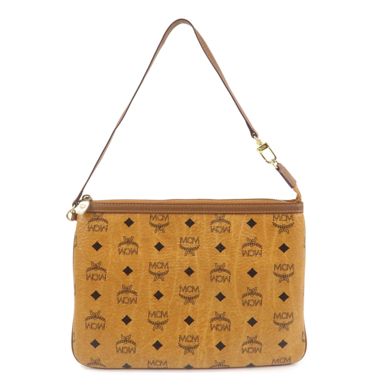 MCM Visetos Leather Shoulder Bag Crossbody Bag Brown Gold