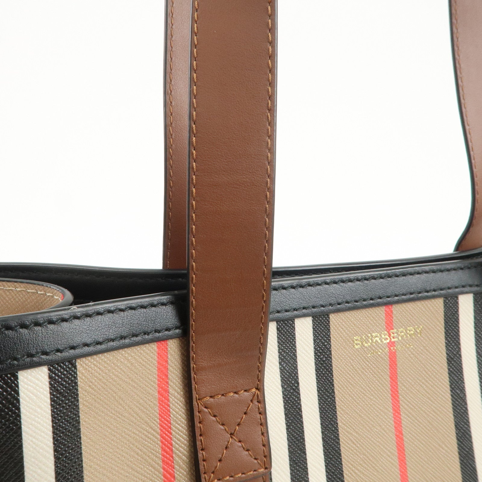 BURBERRY PVC Leather Tote Bag Shoulder Bag Beige Brown