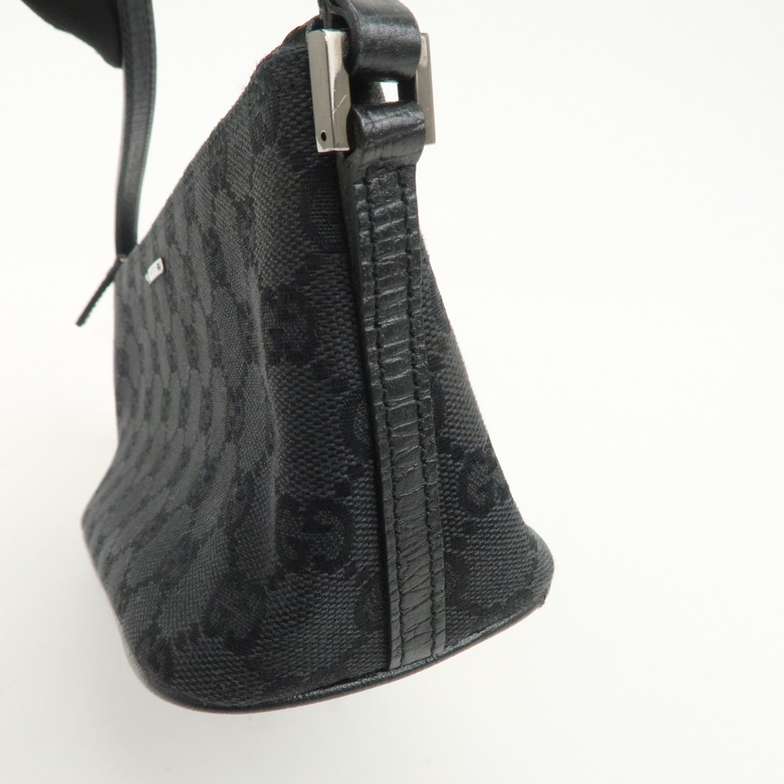 GUCCI  Boat Bag GG Monogram Canvas Leather Hand Bag Black 07198