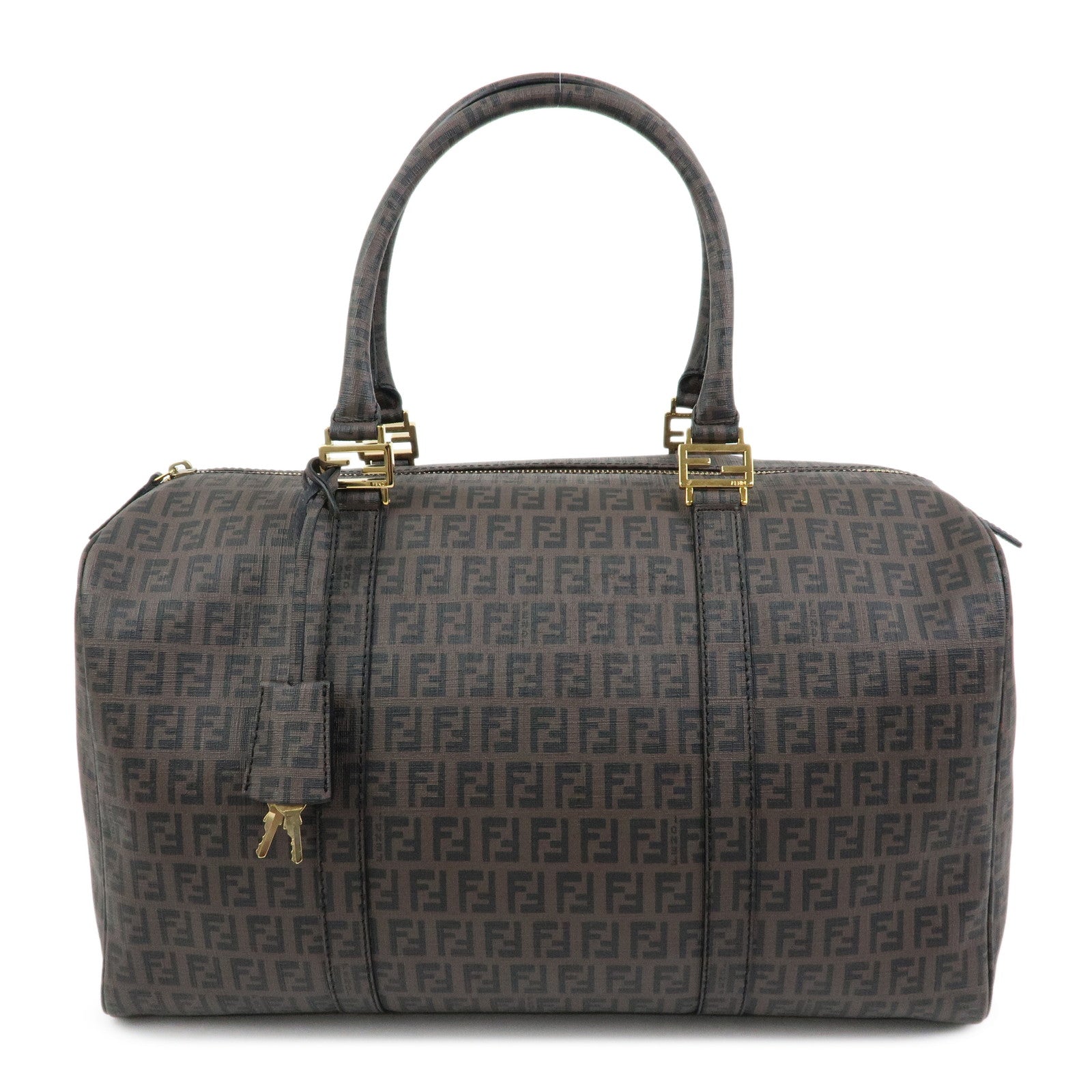 FENDI Zucchino PVC Boston Bag Hand Bag Brown 8BL099
