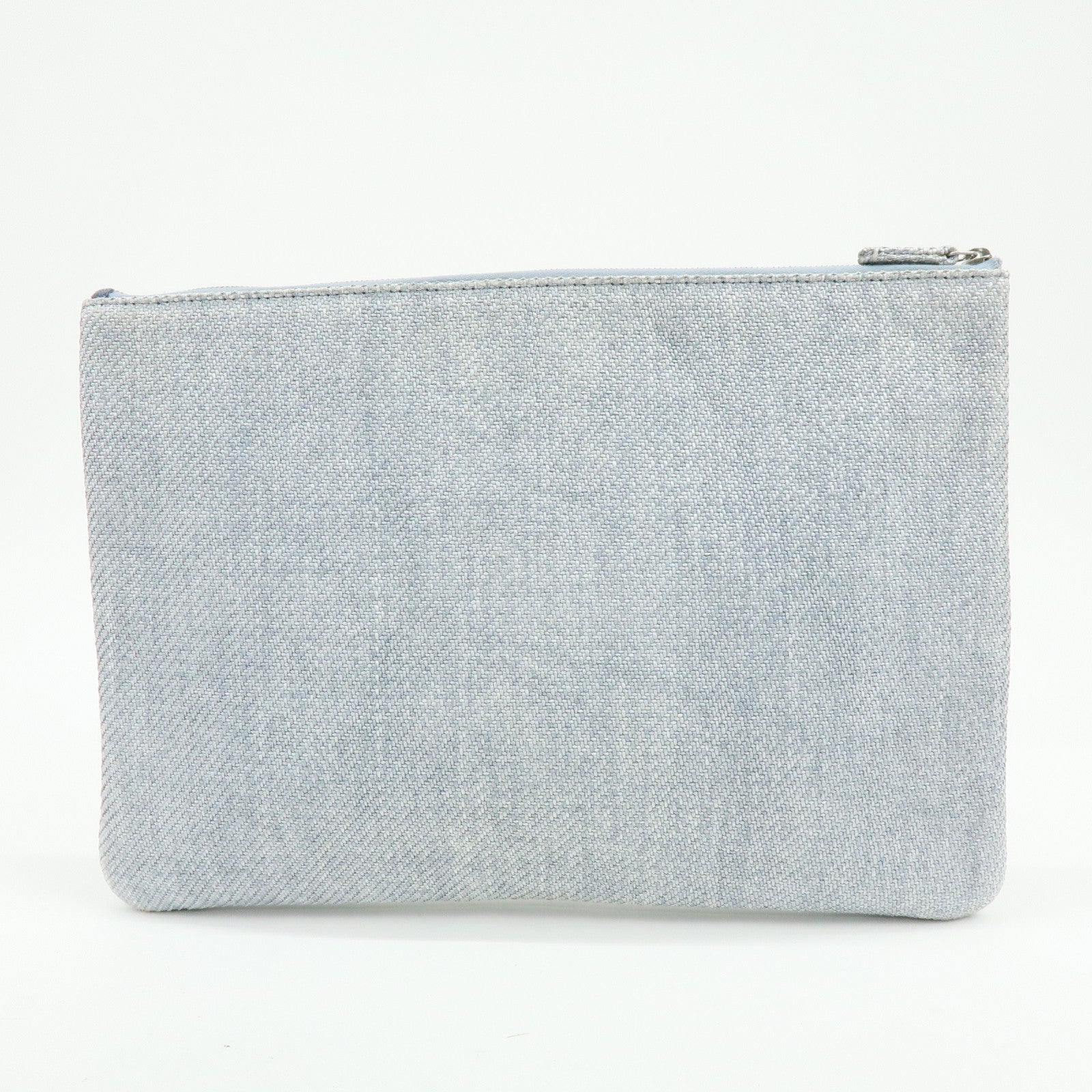 CHANEL Deauville COCO Mark Straw Clutch Bag Pouch Gray A80117