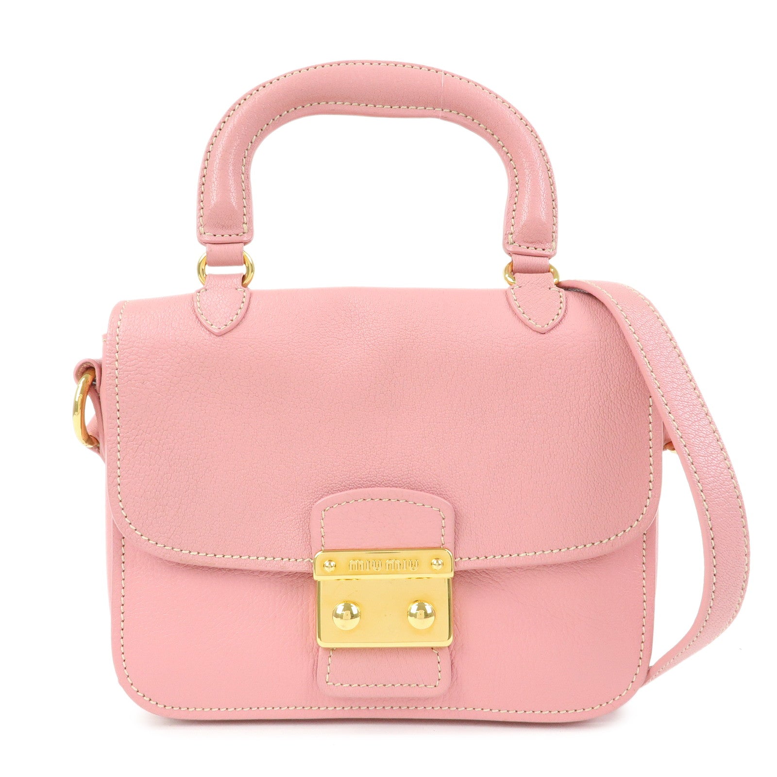 MIU MIU Madras Leather Top Handle 2Way Bag Hand Bag Pink RN0717