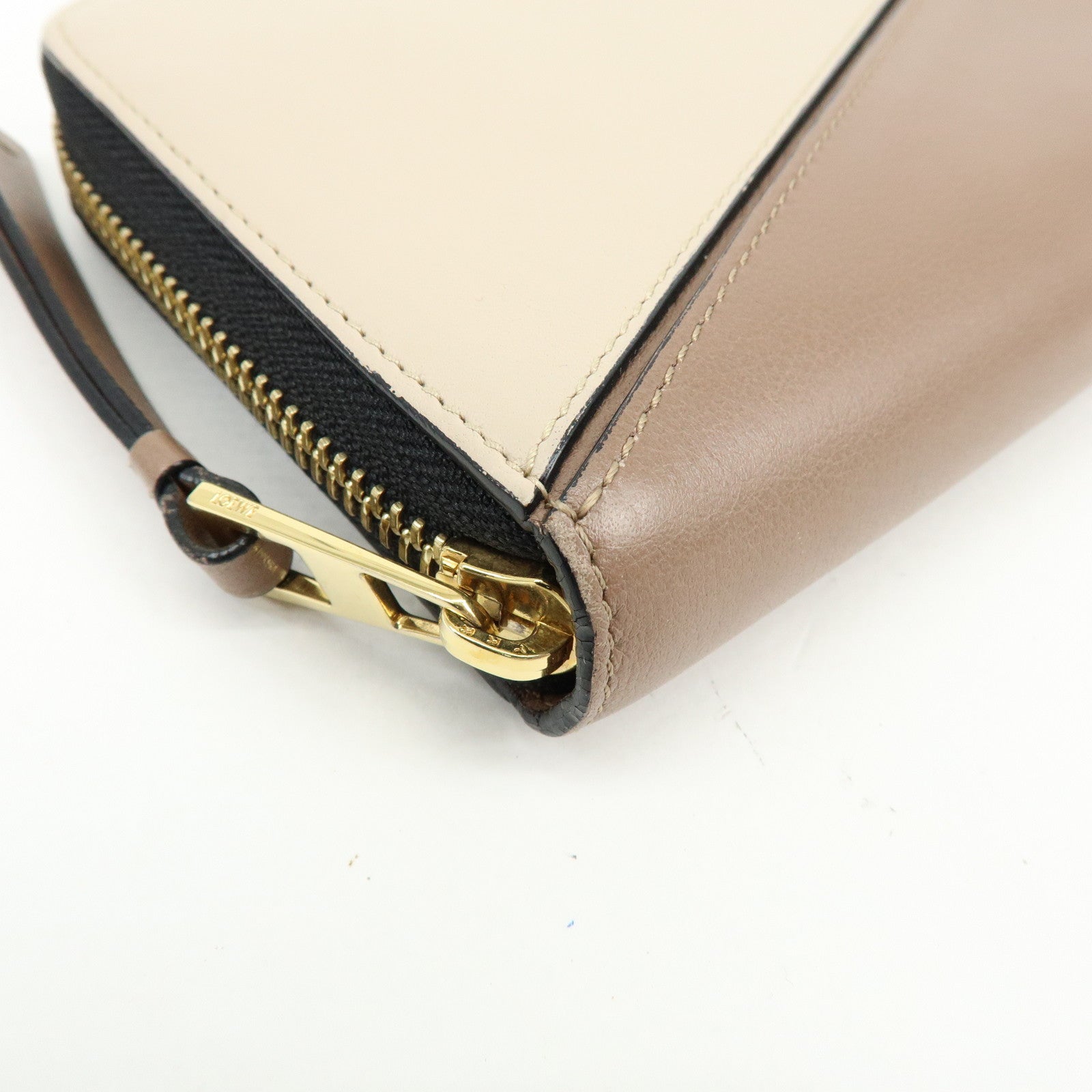 LOEWE Puzzle Calfskin Zippy Long Wallet Brown Beige Black