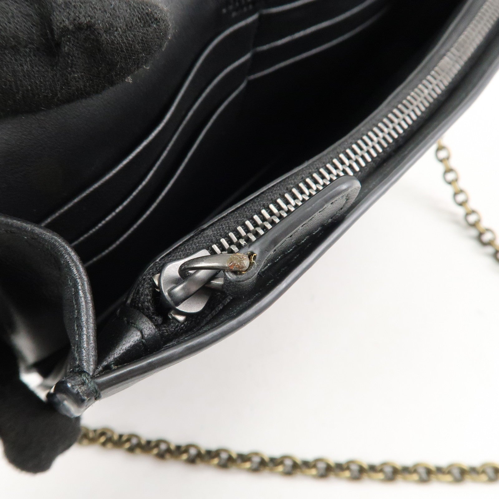 BOTTEGA VENETA  Intrecciato Leather Chain Shoulder Bag Black 508752 Used