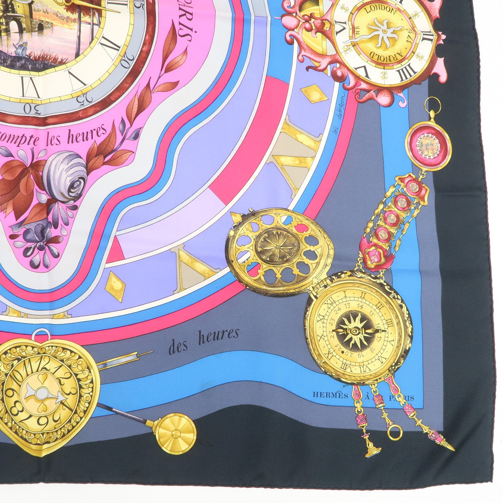 HERMES Carre90 Silk100% Parmi les fleurs je compte les heures Scarf