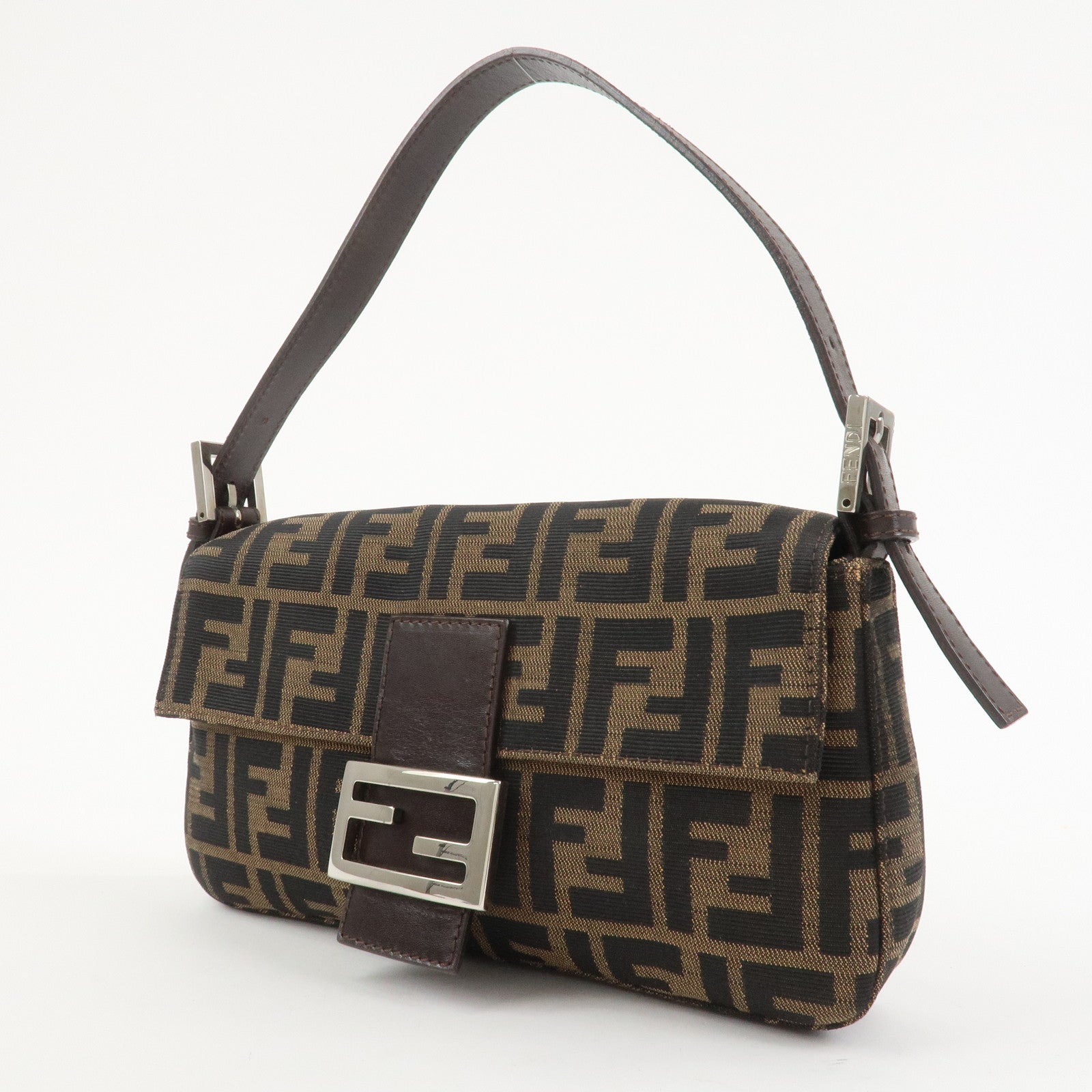 FENDI Zucca Mamma Baguette Canvas Leather Shoulder Bag Brown 26424