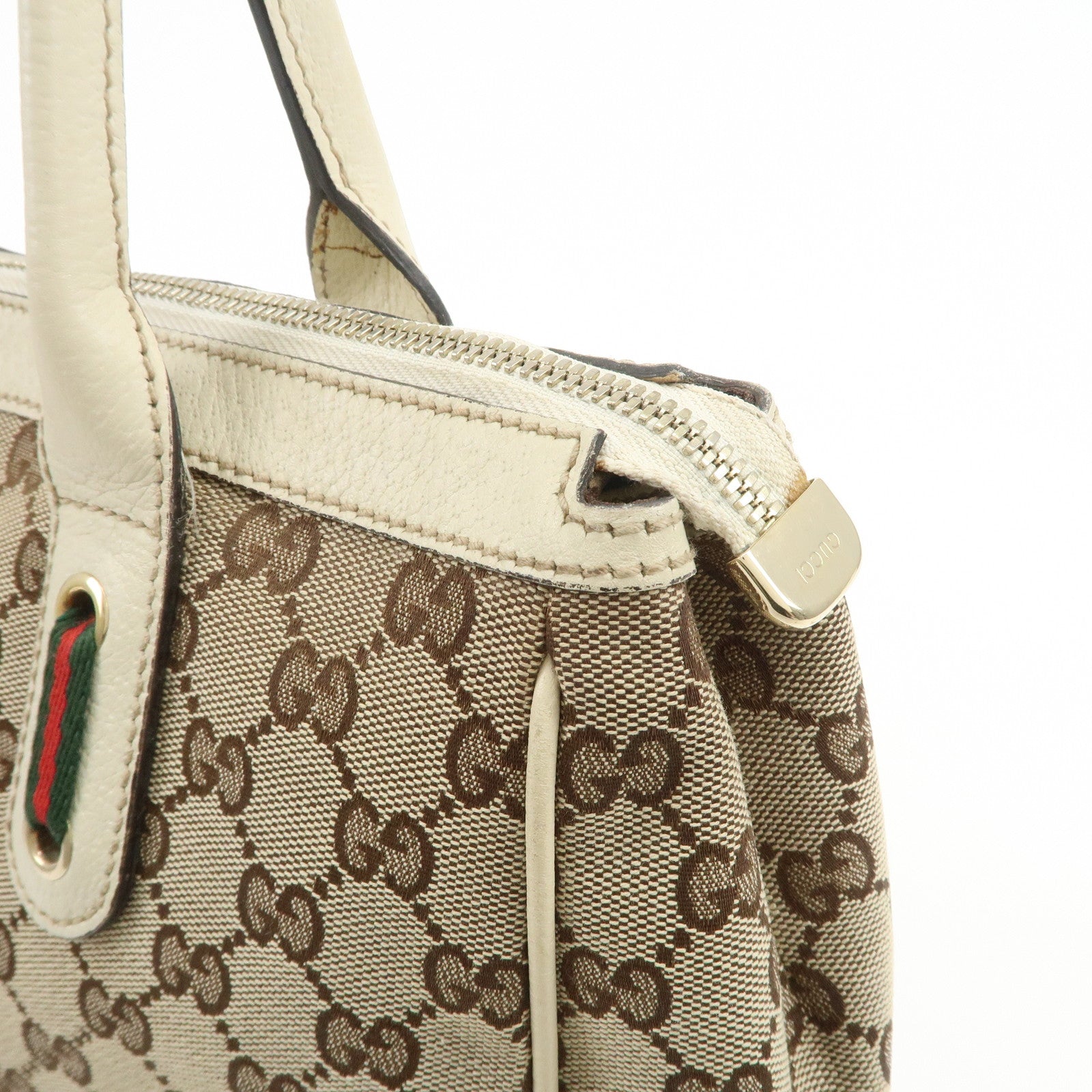 GUCCI Princy Sherry GG Canvas Leather Tote Bag Brown Ivory 177052