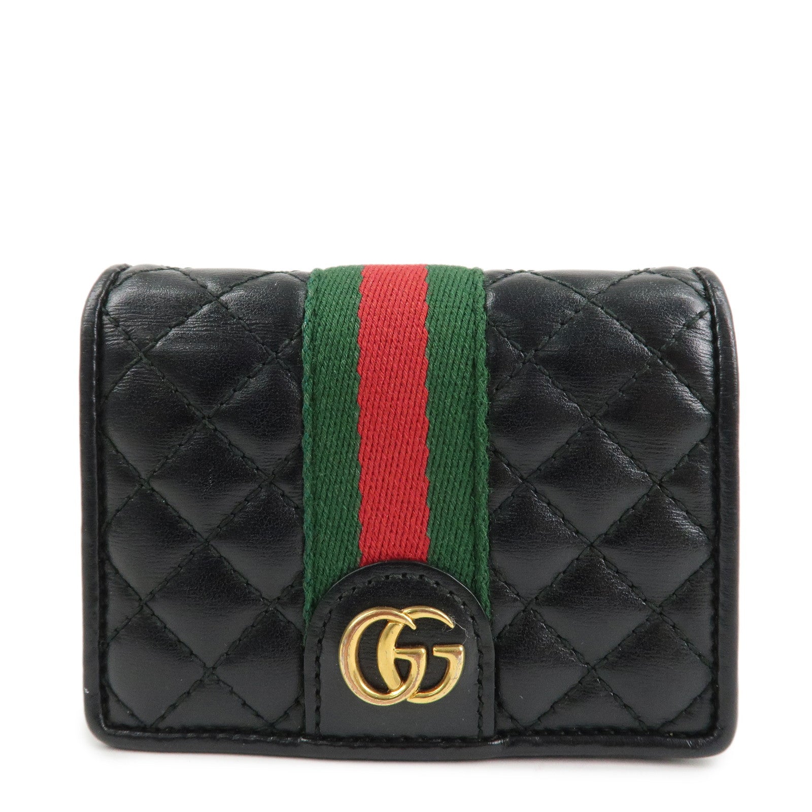 GUCCI Sherry GG Marmont Leather Bi-Fold Wallet Black 536453 Used