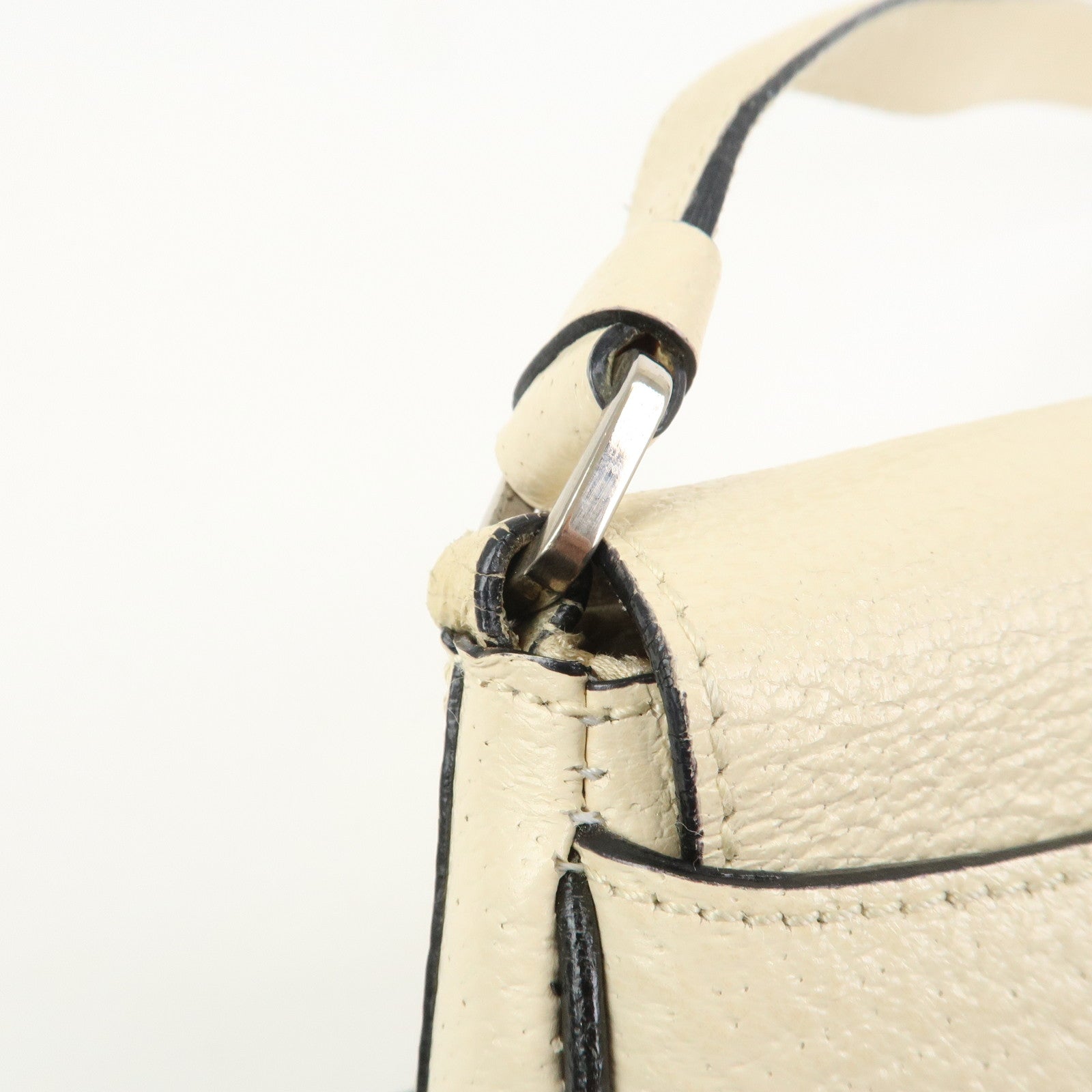 PRADA Logo Leather Shoulder Bag Hand Bag Ivory