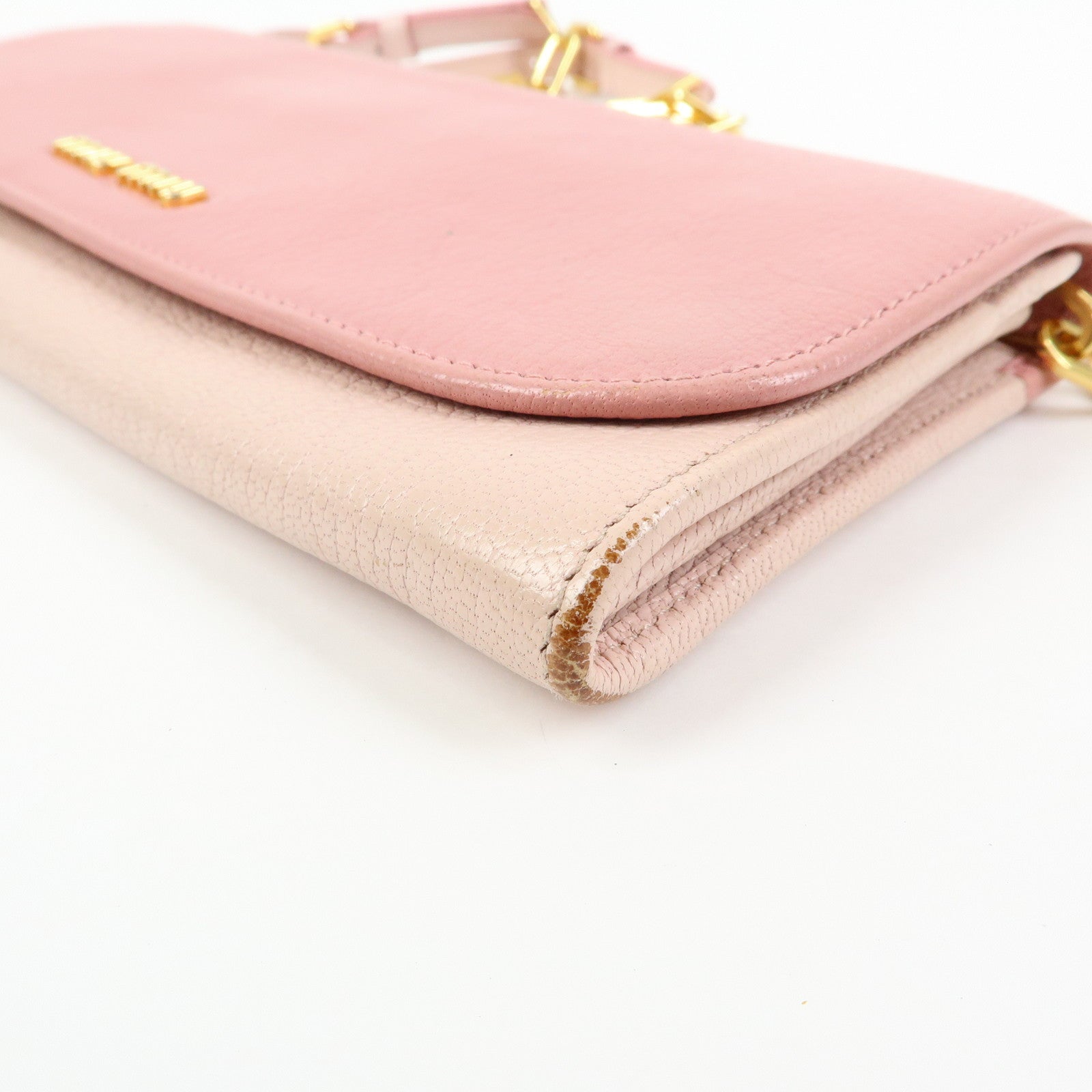 MIU MIU Madras Leather Chain Shoulder Wallet Bag Pink 5M1290