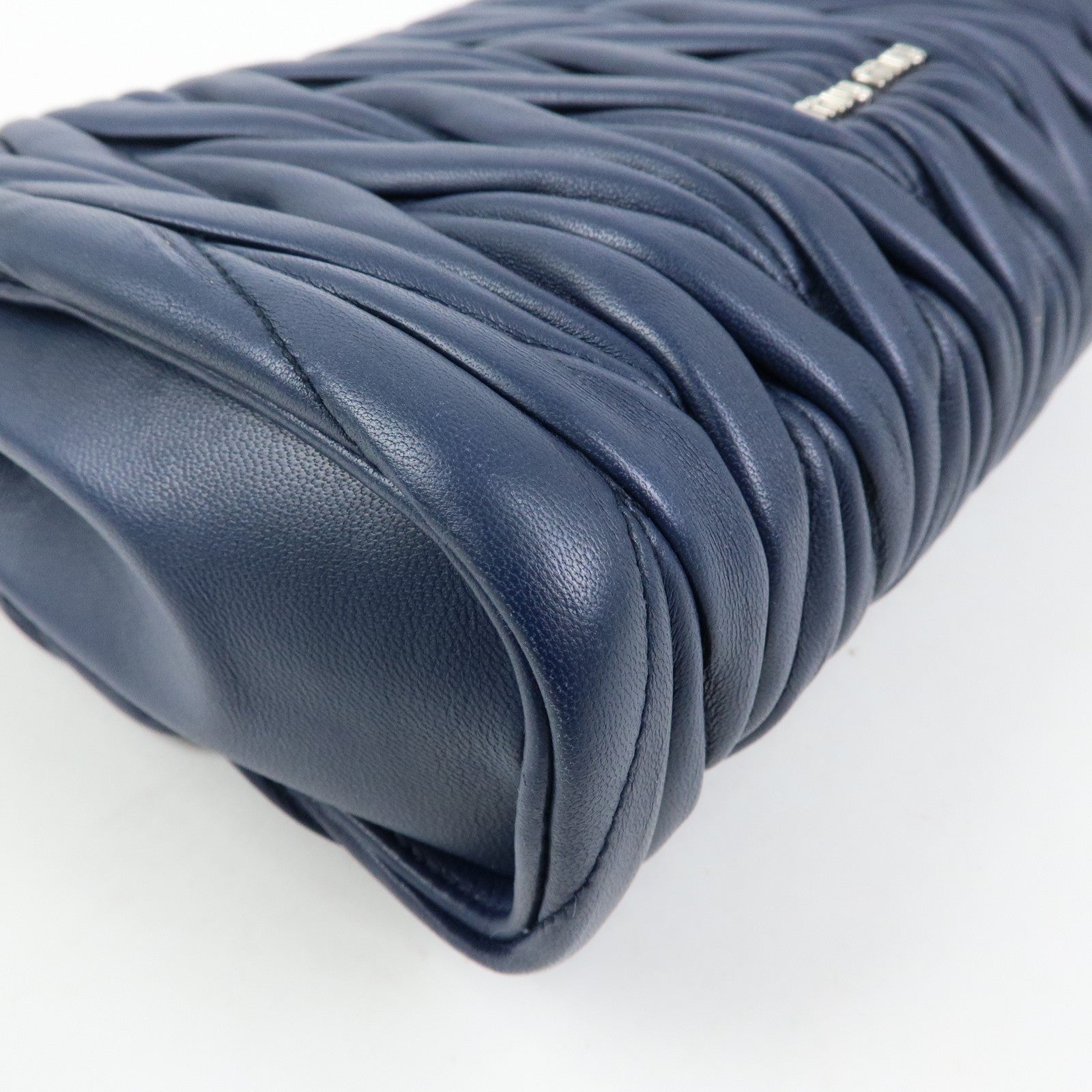 MIU MIU Matelasse Nappa Leather Shoulder Bag Chain Bag Navy