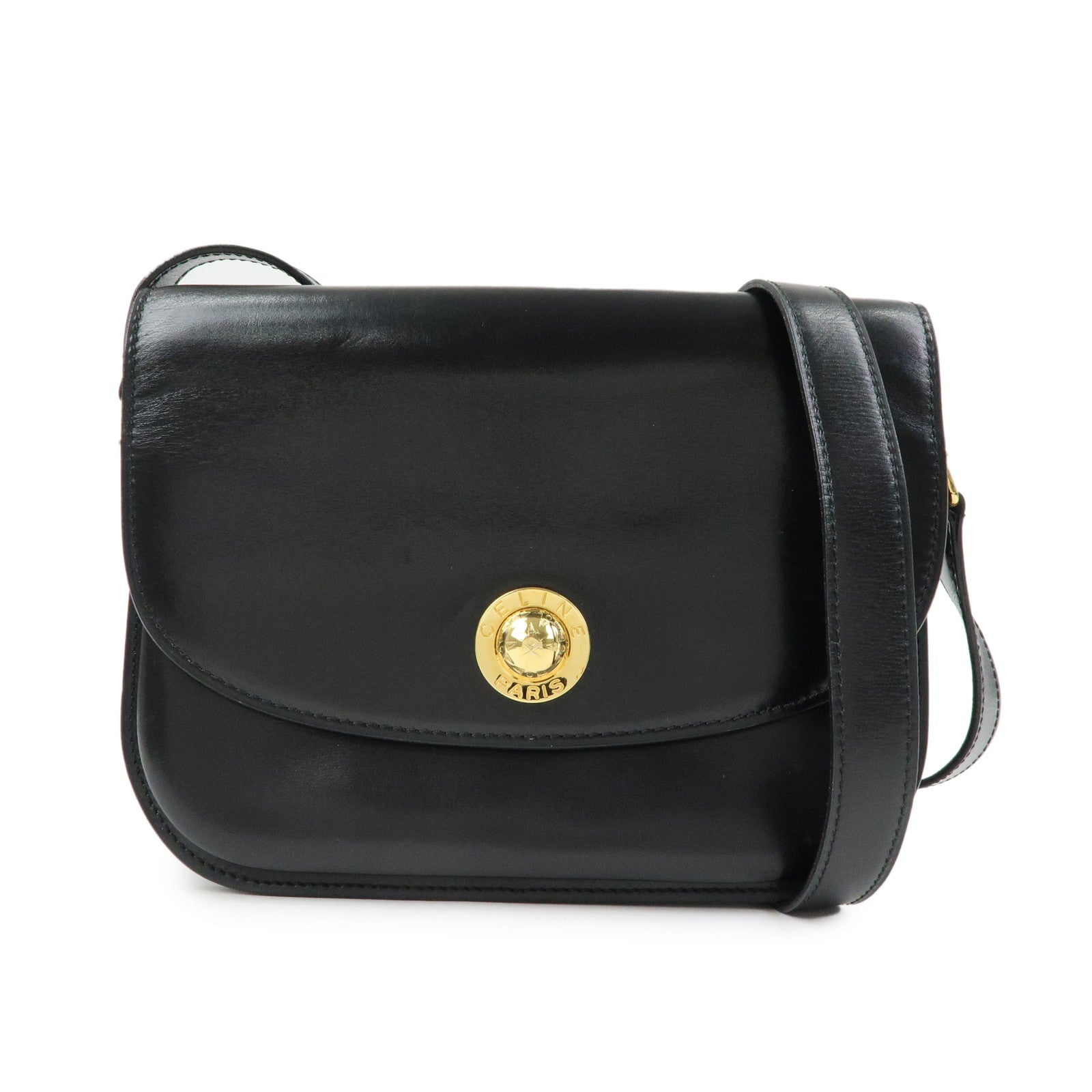 CELINE Leather Shoulder Bag Crossbody Bag Black