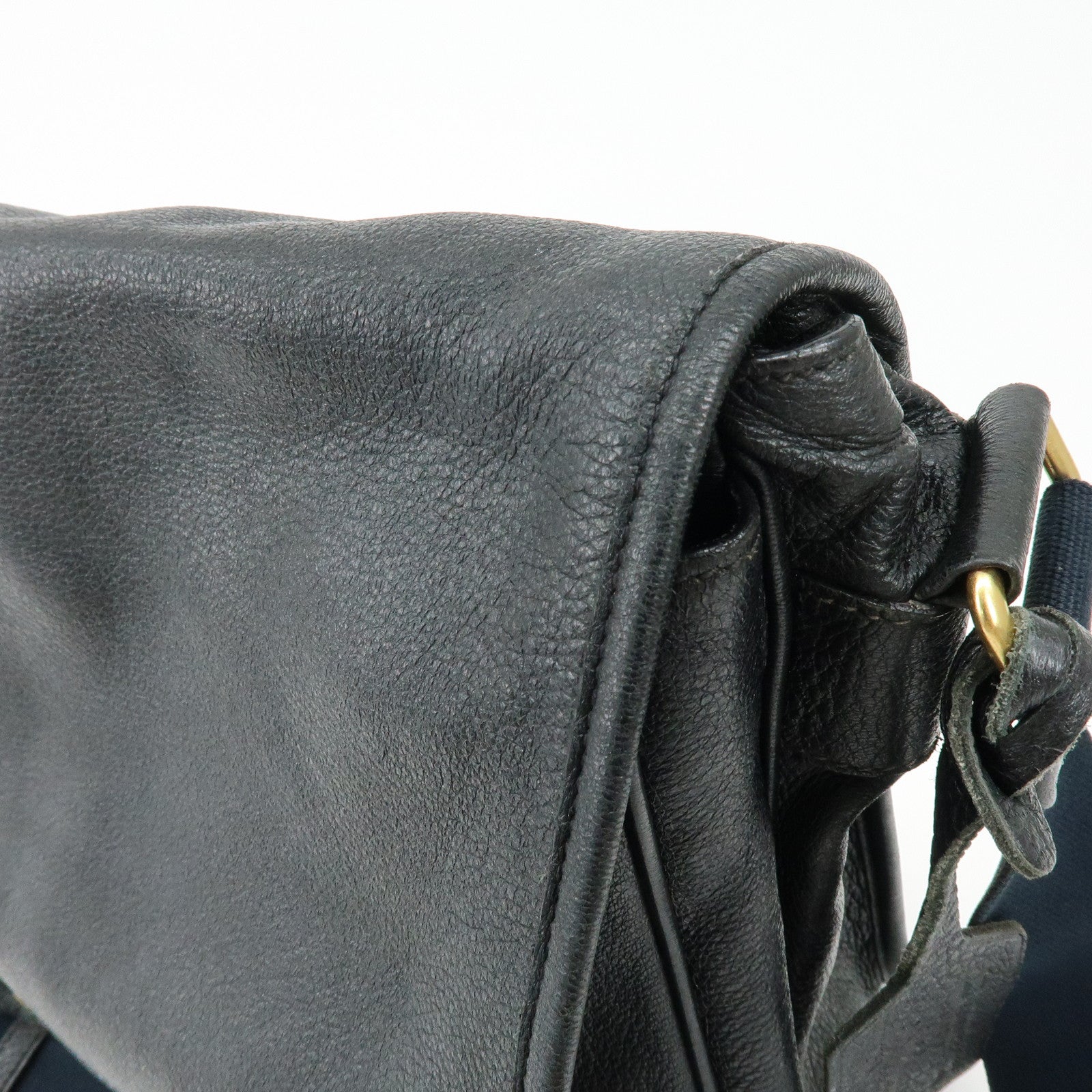 PRADA Logo Leather Shoulder Bag Crossbody Bag Black VA0638