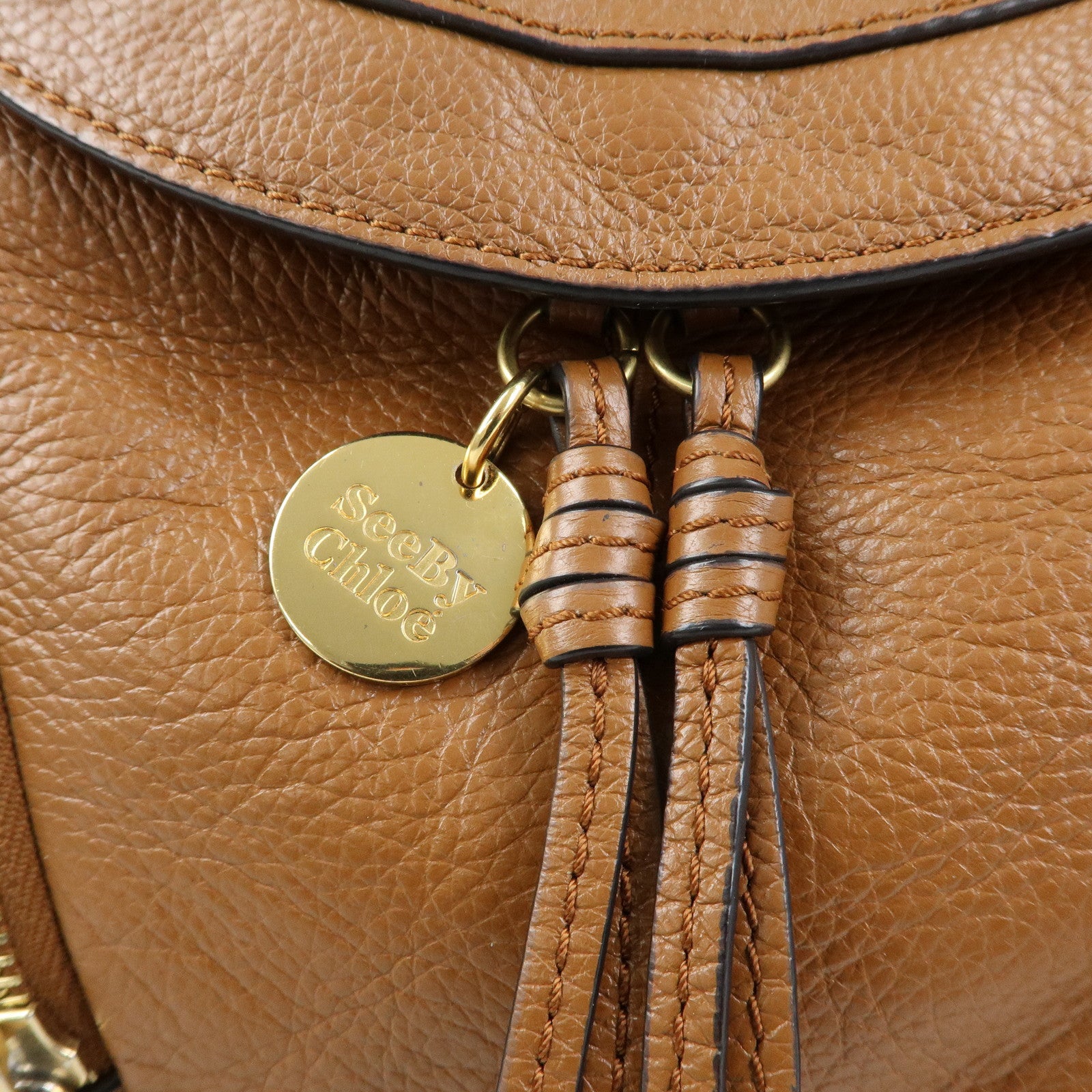 Chloe See By Chloe Leather Backpack Rucksack Camel