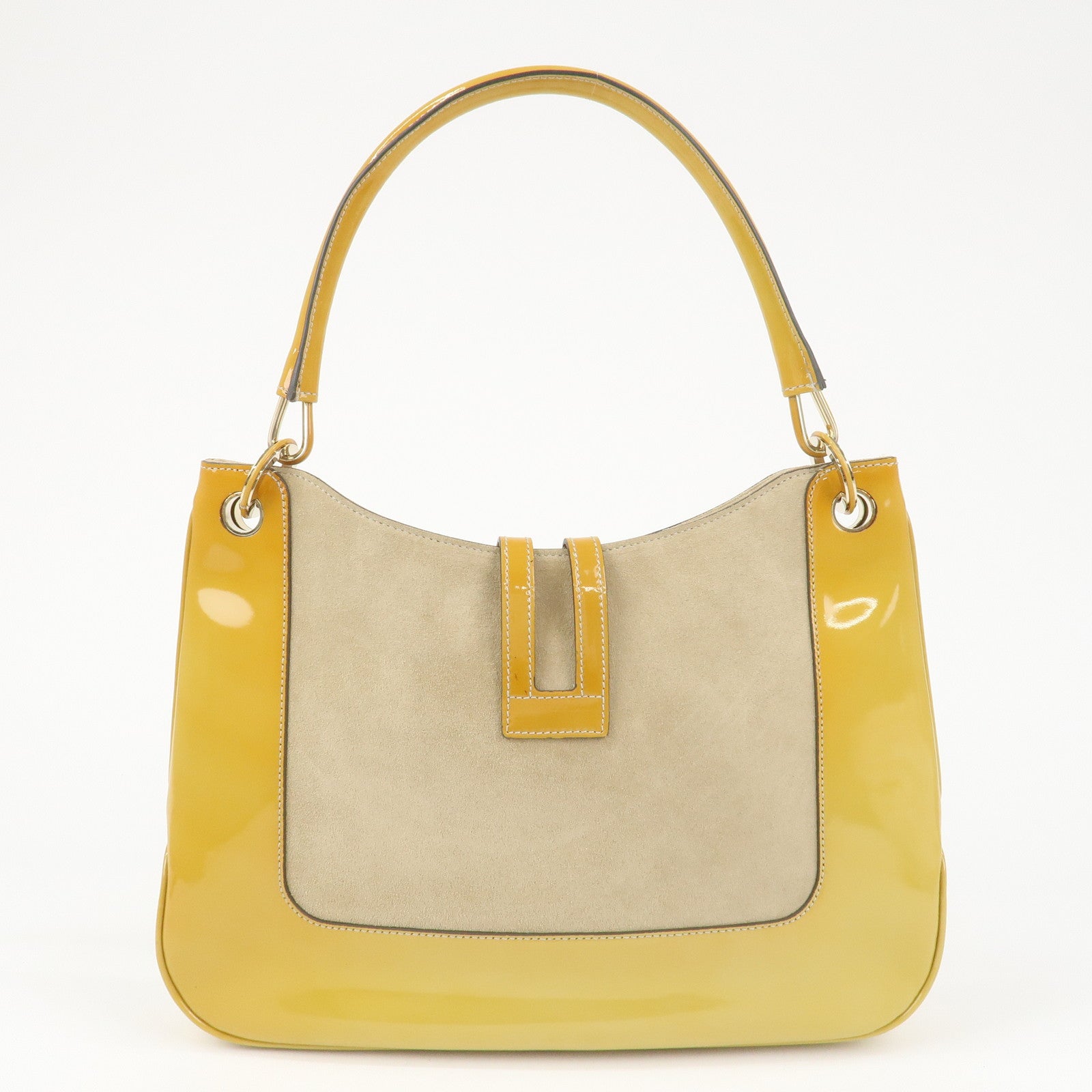 GUCCI Patent Leather Suede Shoulder Bag Yellow Beige 001.4149