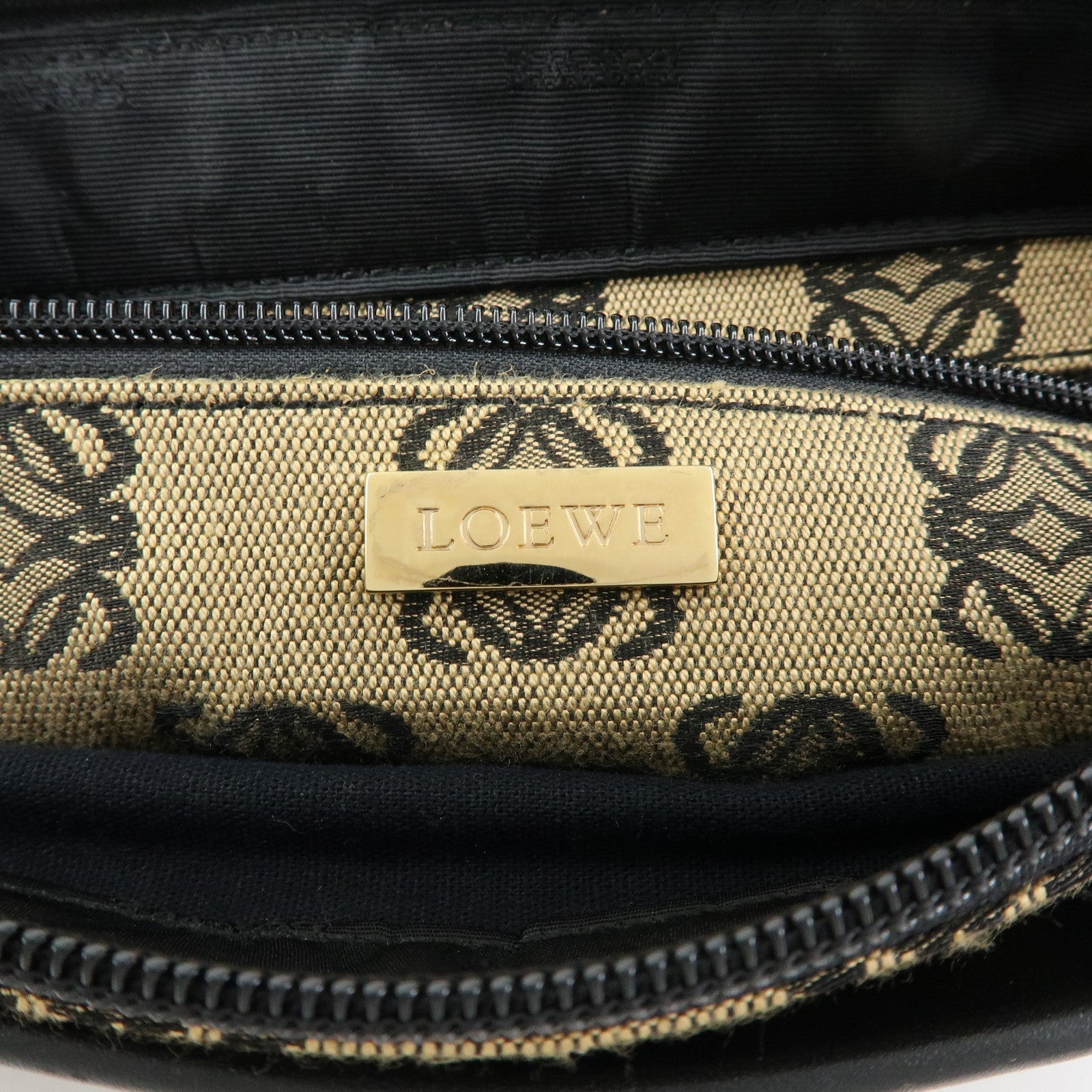 LOEWE Anagram Jacquard Canvas Leather Tote Bag Beige Black