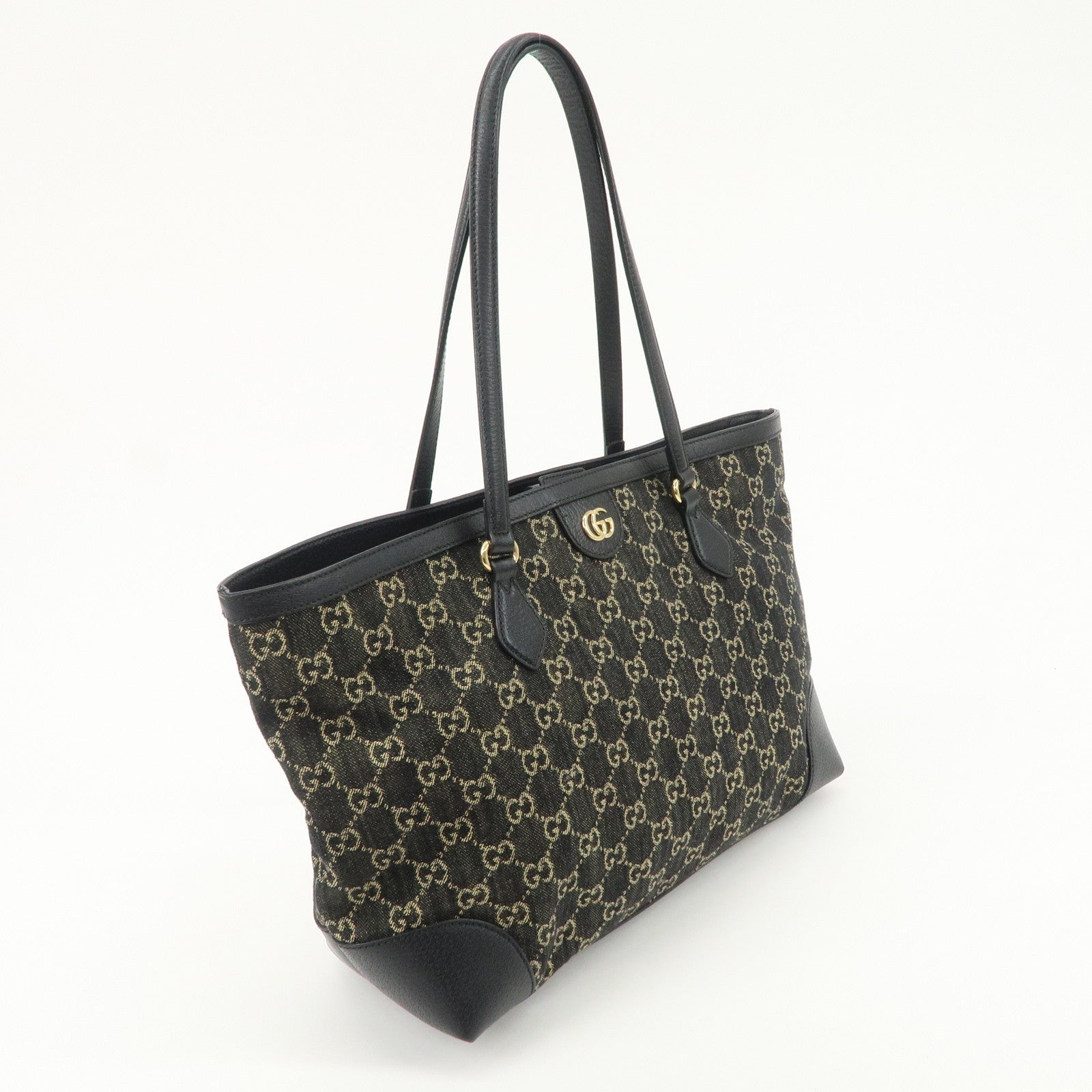 GUCCI GG Canvas Denim Medium Tote Bag Shoulder Bag Black 631685
