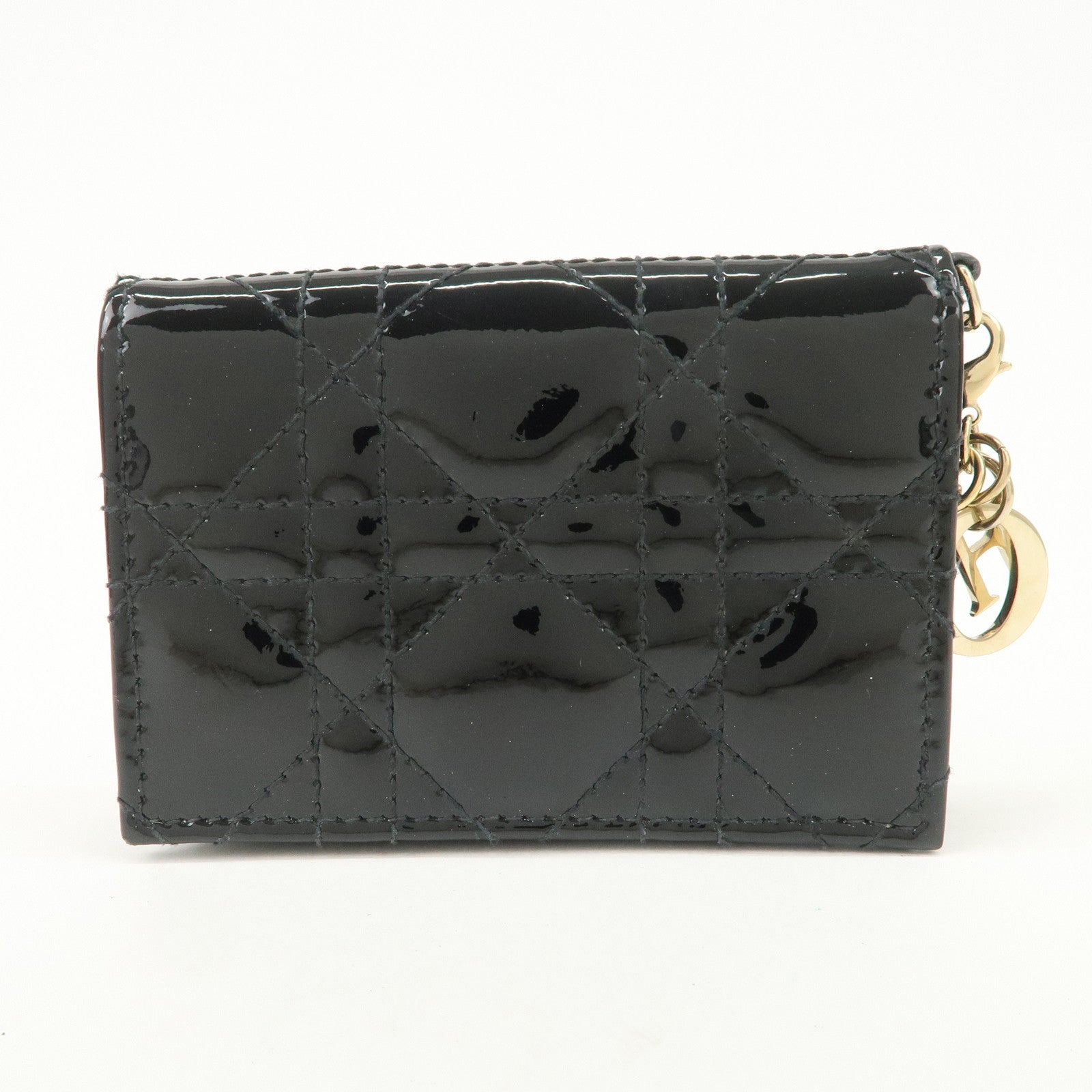 Christian Dior Cannage Lady Dior Patent Leather Card Holder Black S0011