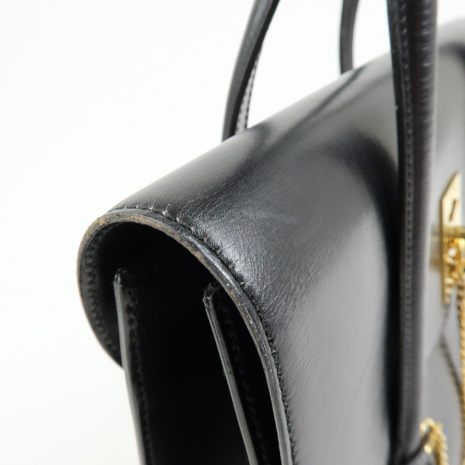 CELINE Leather Chain Lock Tote Bag Shoulder Bag Hand Bag Black