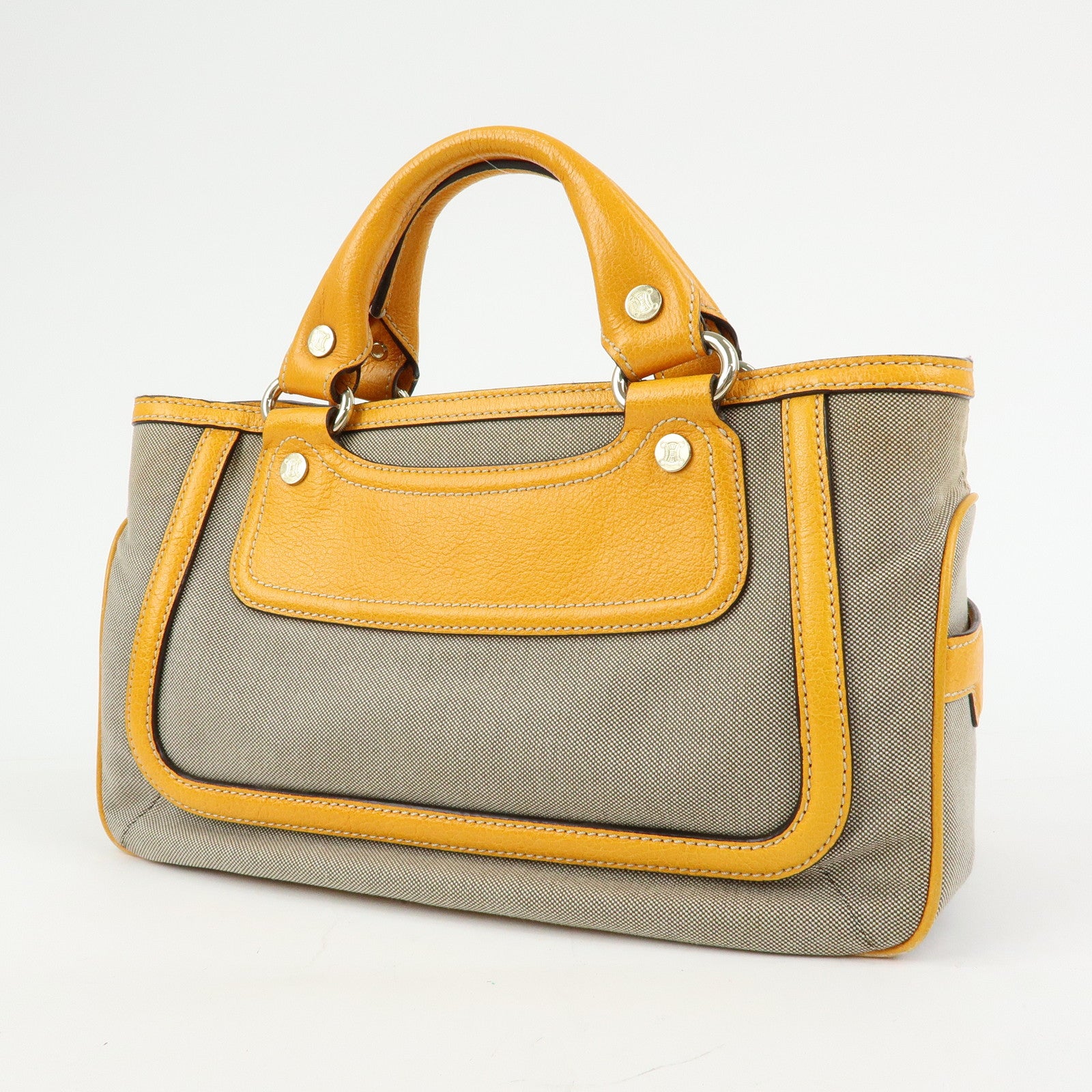 CELINE Leather Canvas Boogie Bag Hand Bag Yellow Gray