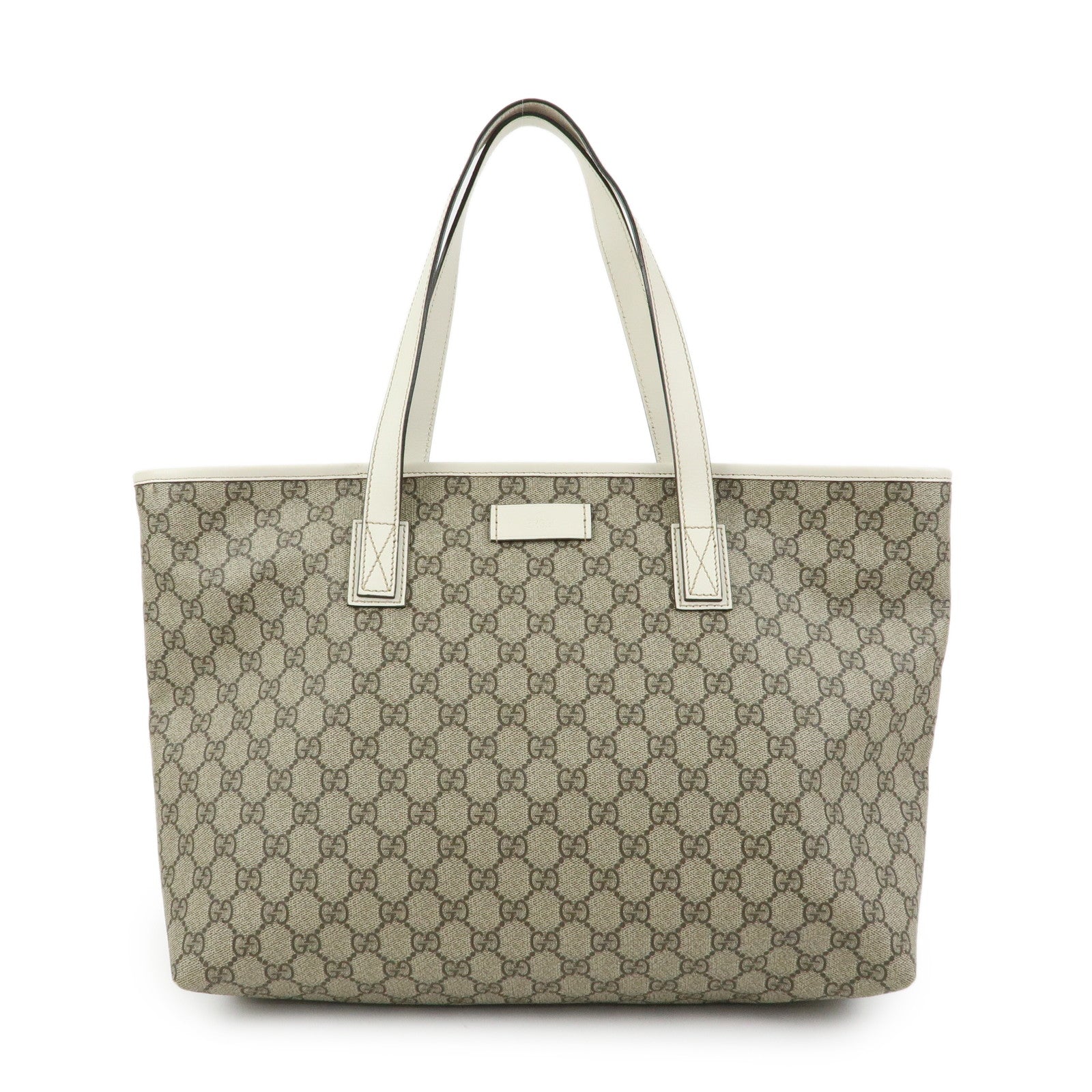GUCCI GG Supreme Leather Tote Bag Shoulder Bag Beige White 211137