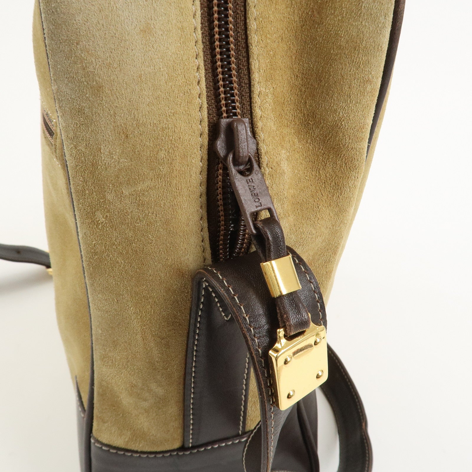 LOEWE Anagram Suede Leather Shoulder Bag Beige Brown